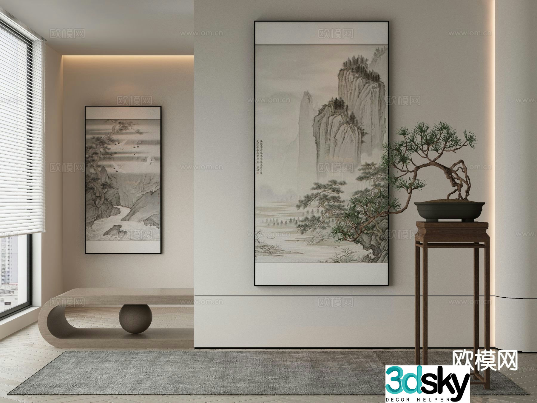 New Chinese style decorative painting ink painting landscape painting 3D model