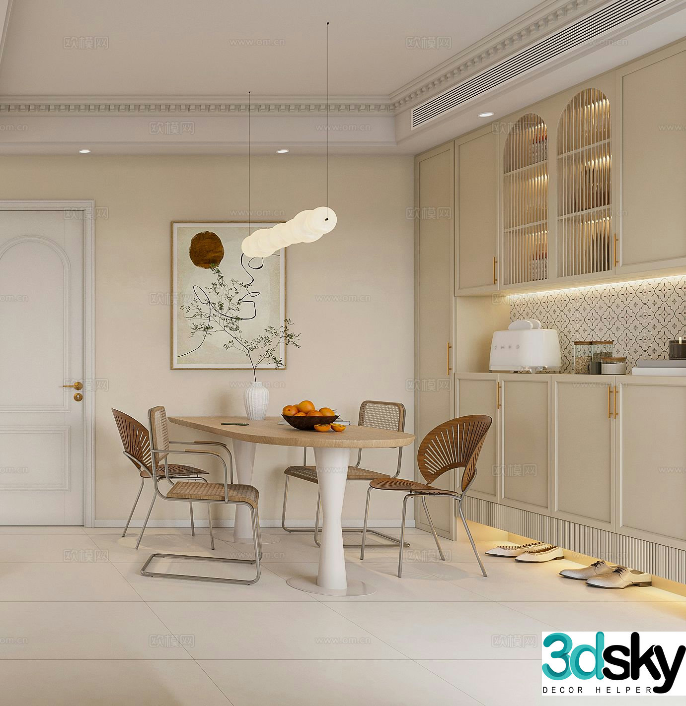 Cream style restaurant 3d model