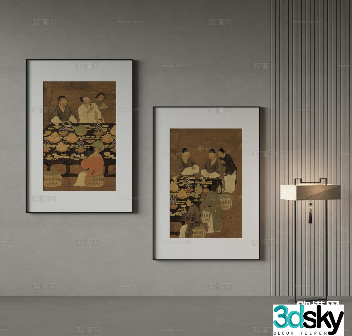 New Chinese style decorative painting ancient painting figure painting 3D model