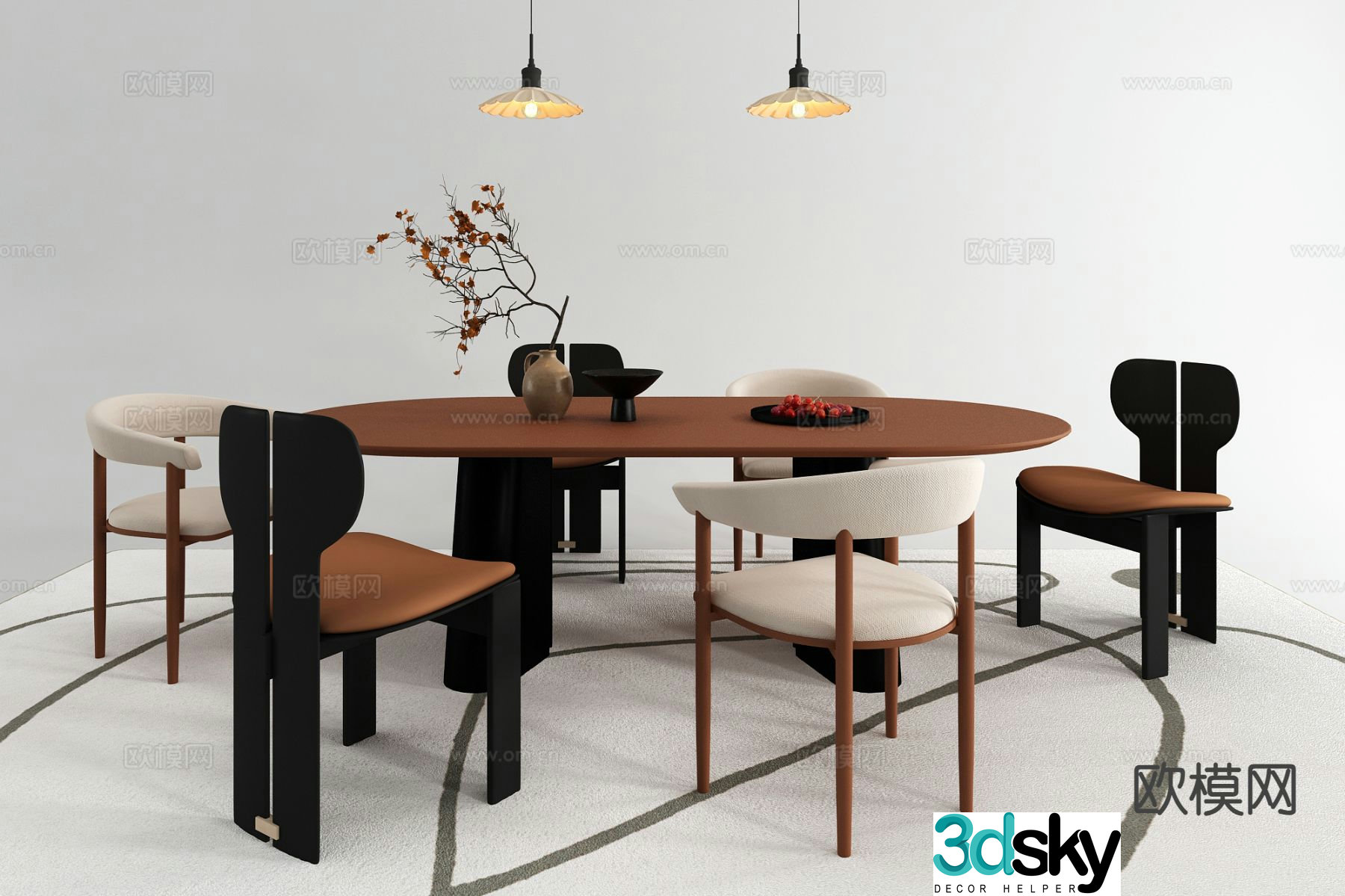 Medieval style dining table and chairs 3d model