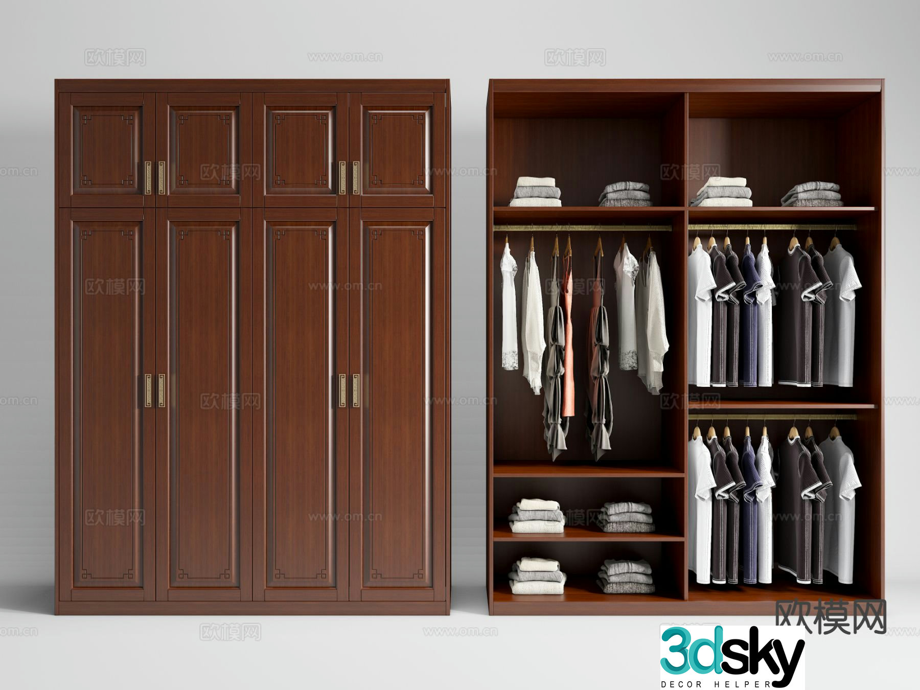 New Chinese style wardrobe doorless wardrobe 3d model
