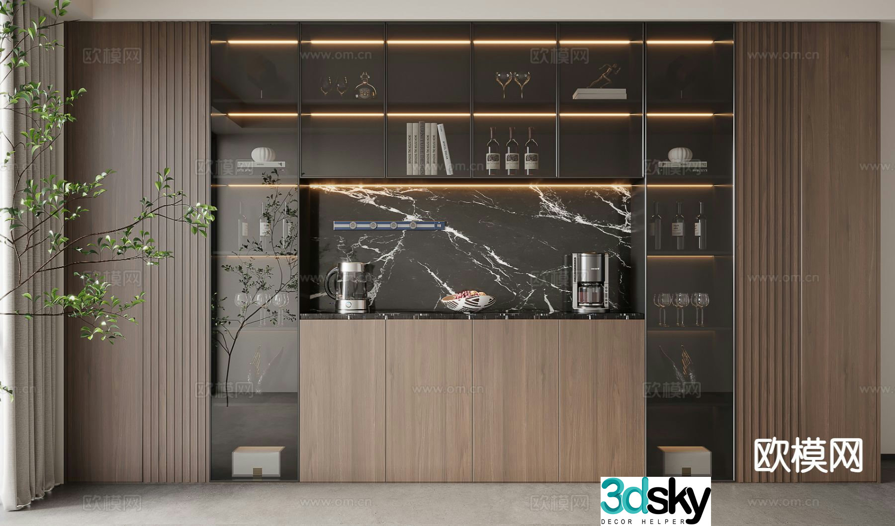 Italian glass wine cabinet sideboard 3d model