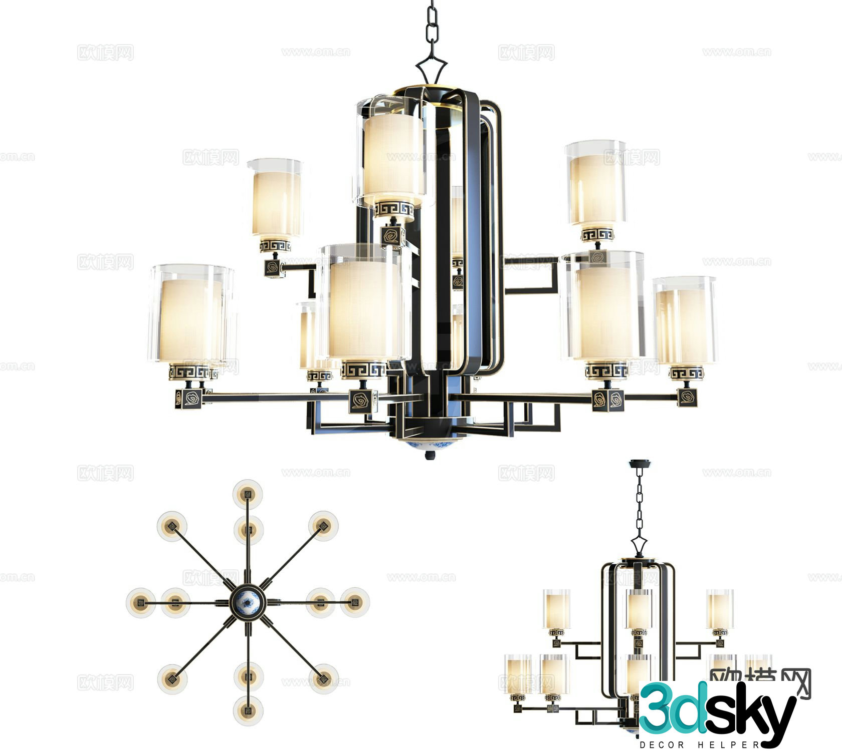 New Chinese style chandelier hall chandelier 3d model