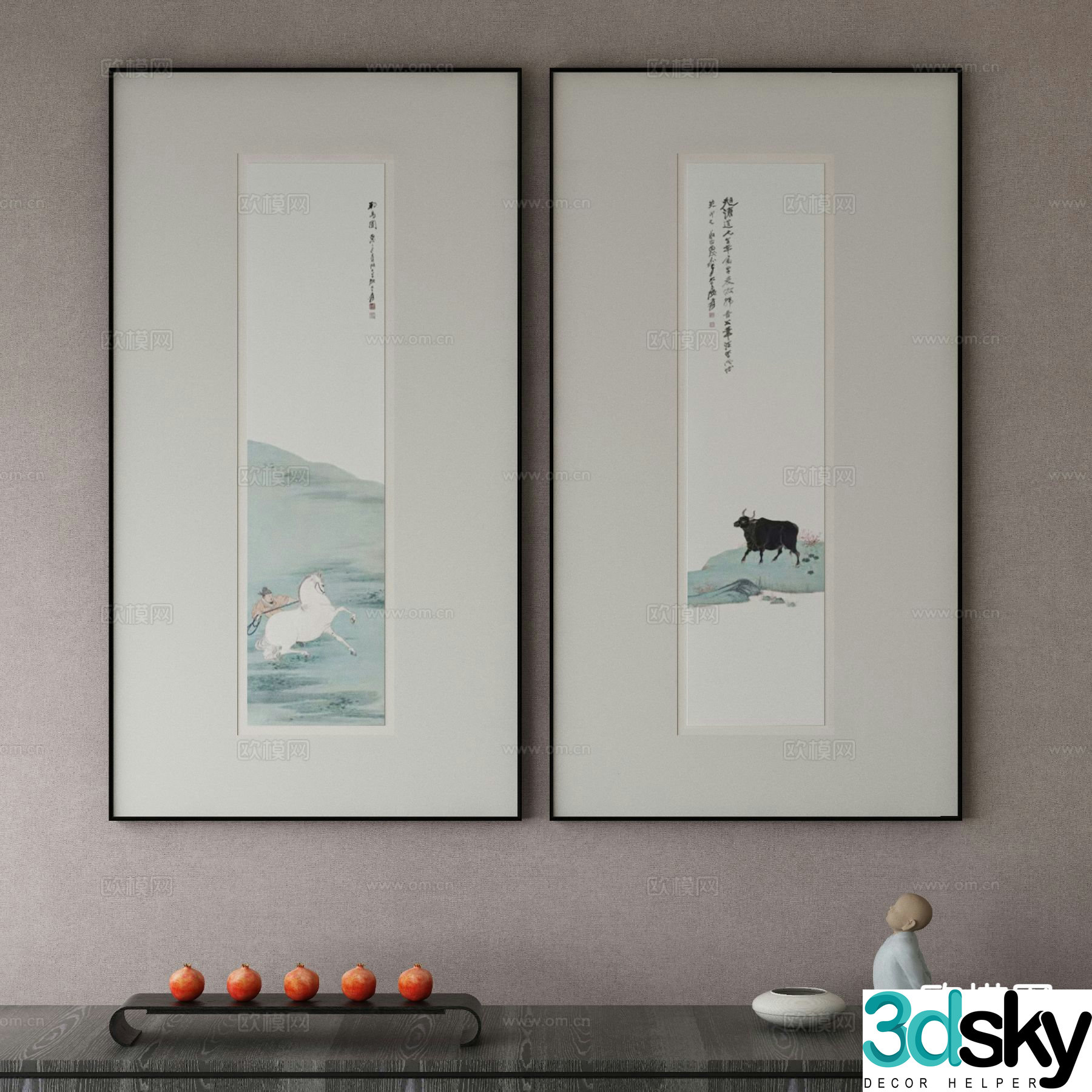 New Chinese style decorative painting calligraphy and painting ancient painting 3D model
