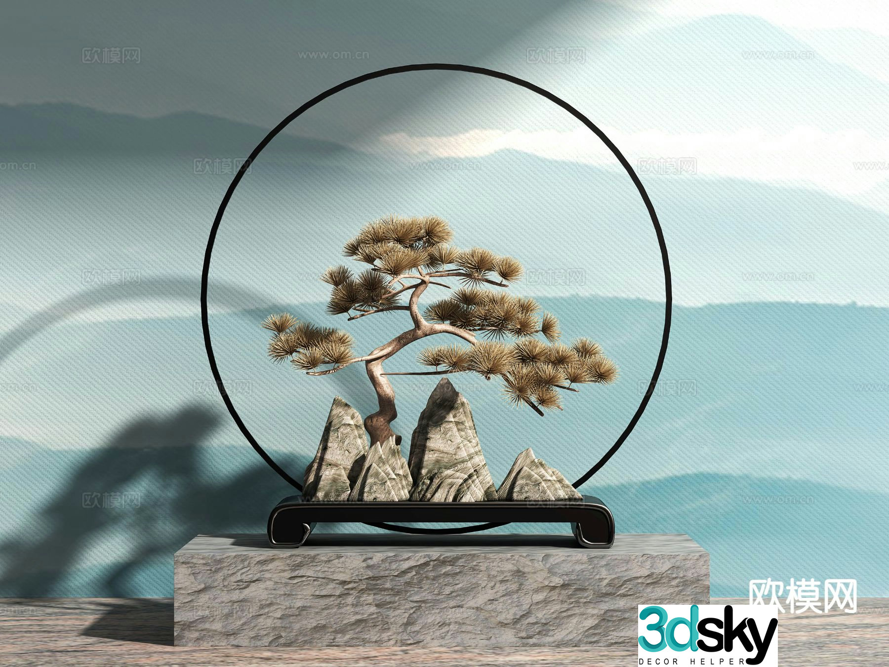 New Chinese style landscape ornaments Zen sketch 3D model