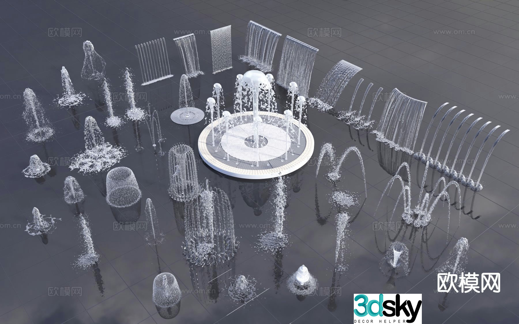Modern fountain dry fountain water column water splash 3d model