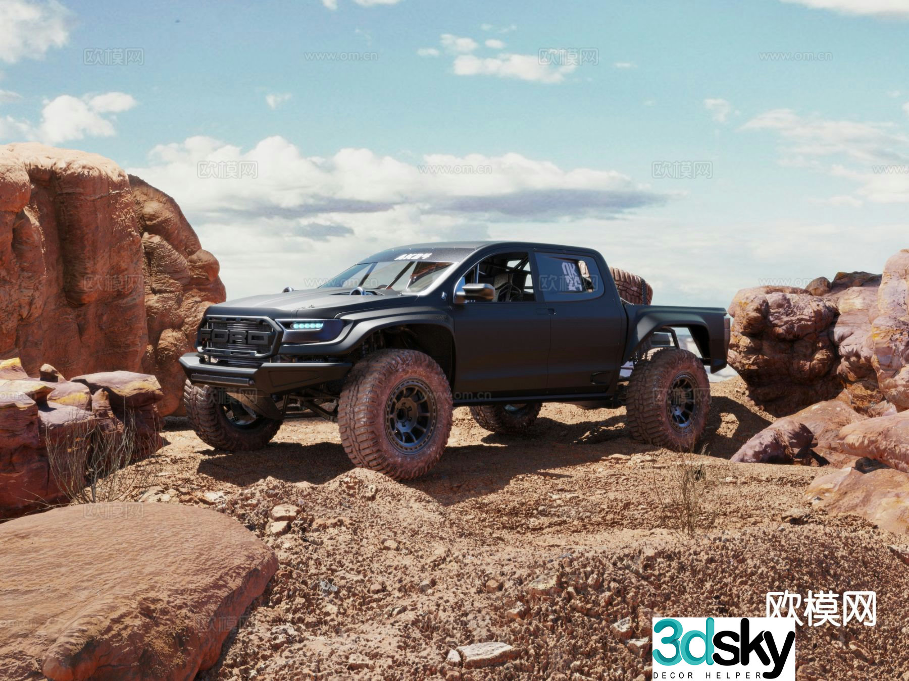 Outdoor landscape desert car 3d model