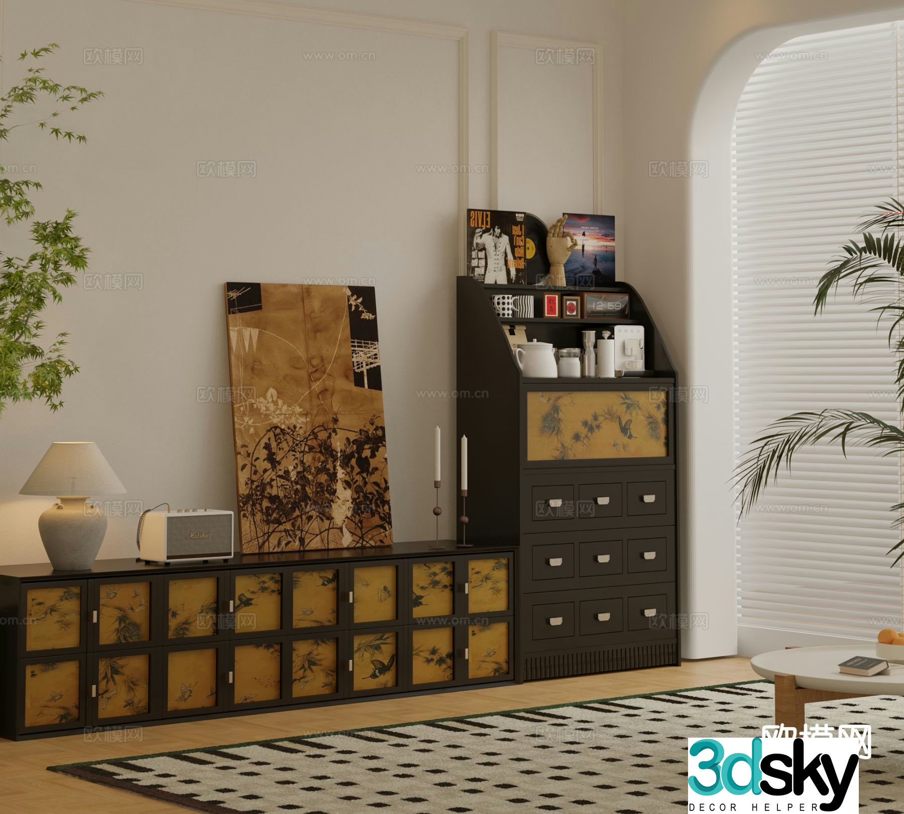 Medieval style TV cabinet side cabinet 3D model