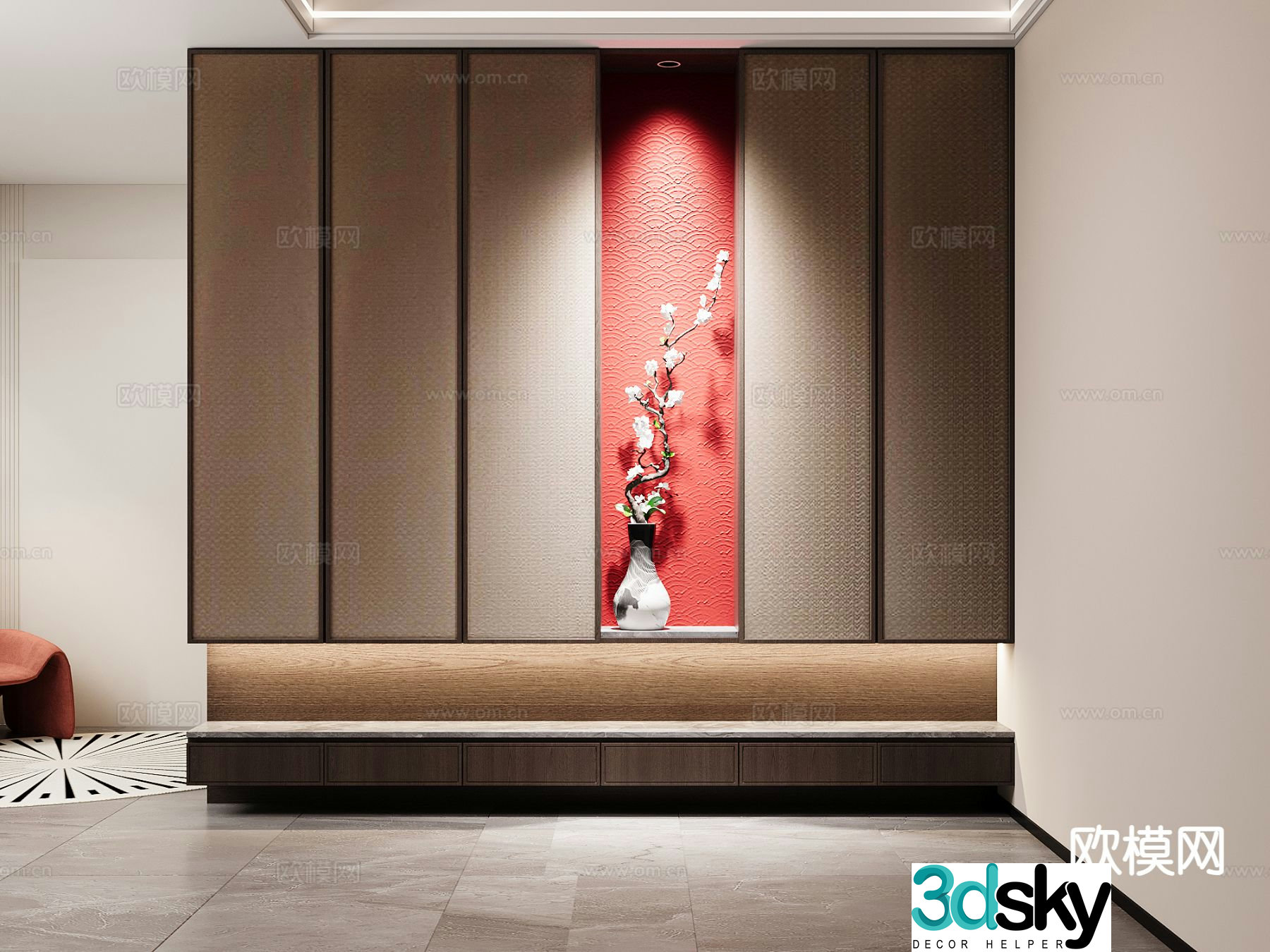 New Chinese style entrance shoe cabinet 3D model