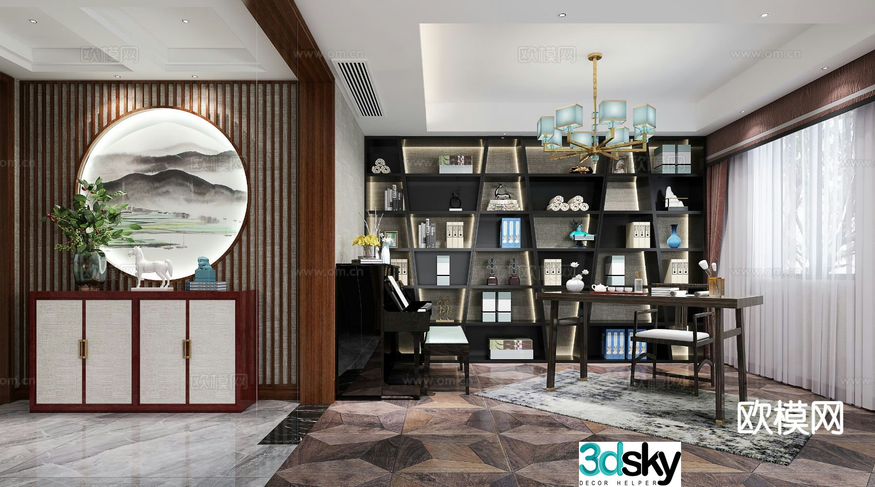 New Chinese style study 3D model