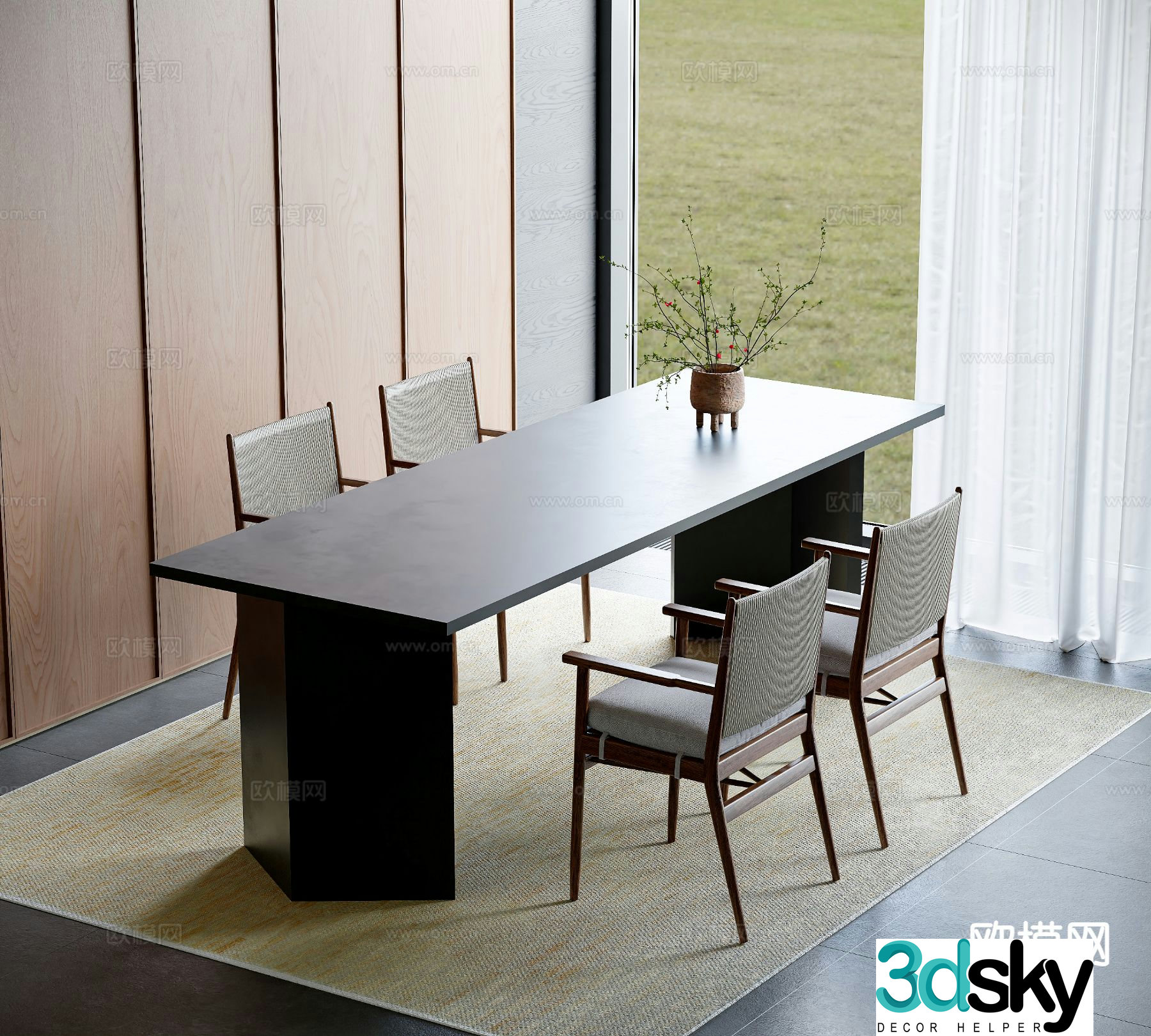 Medieval style dining table and chairs 3d model