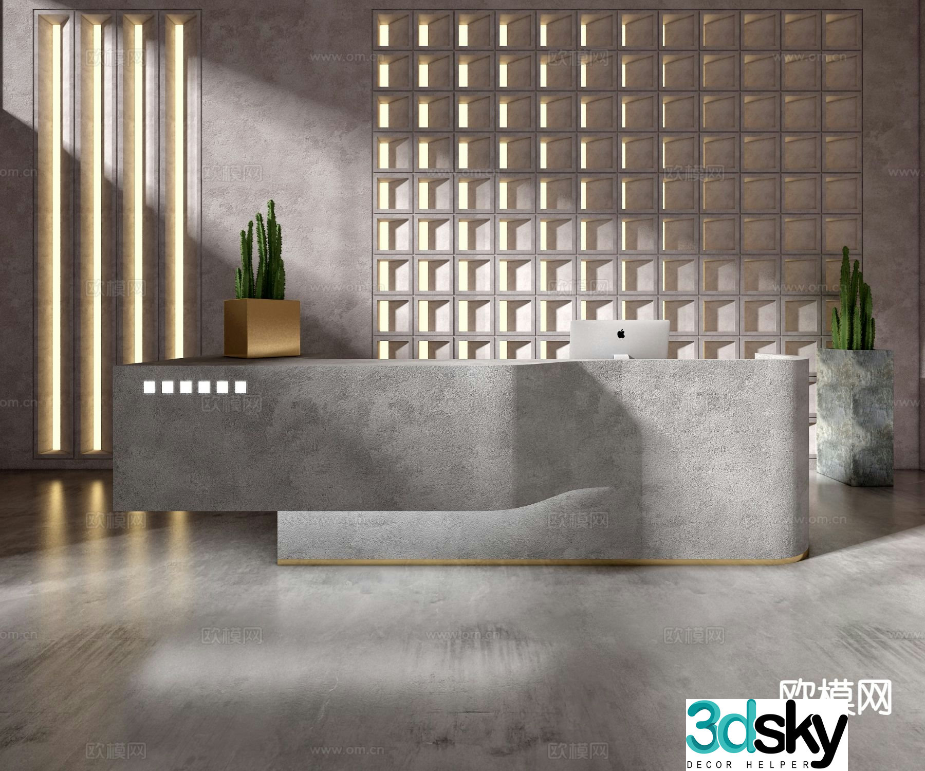 Micro cement front desk reception desk 3d model