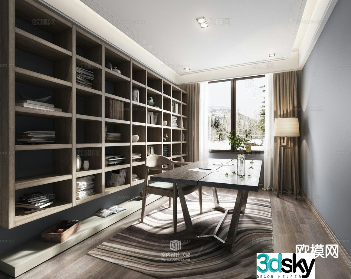 New Chinese style study 3D model