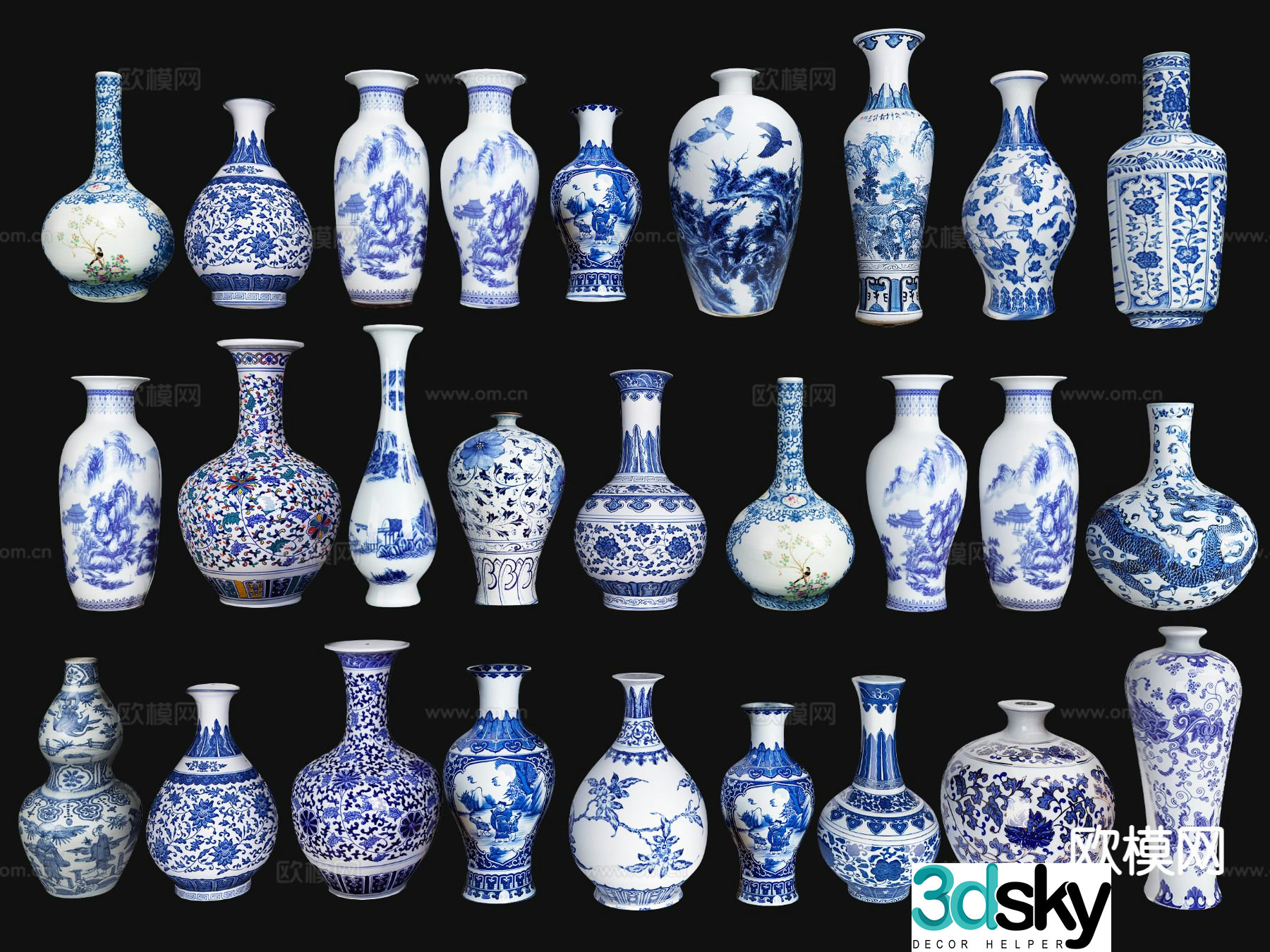 Chinese porcelain blue and white porcelain ceramic vase 3d model