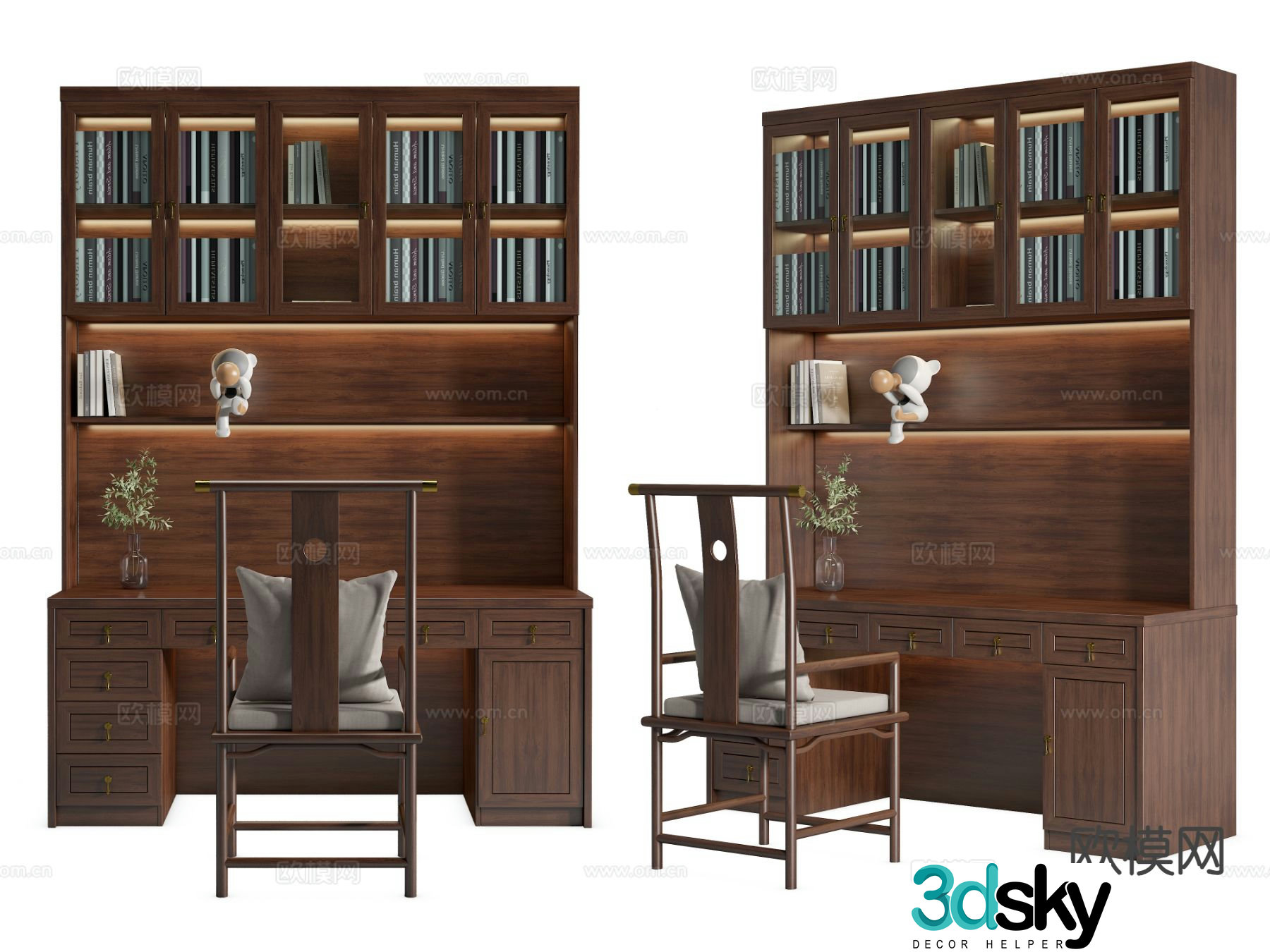 New Chinese style desk and chair 3d model