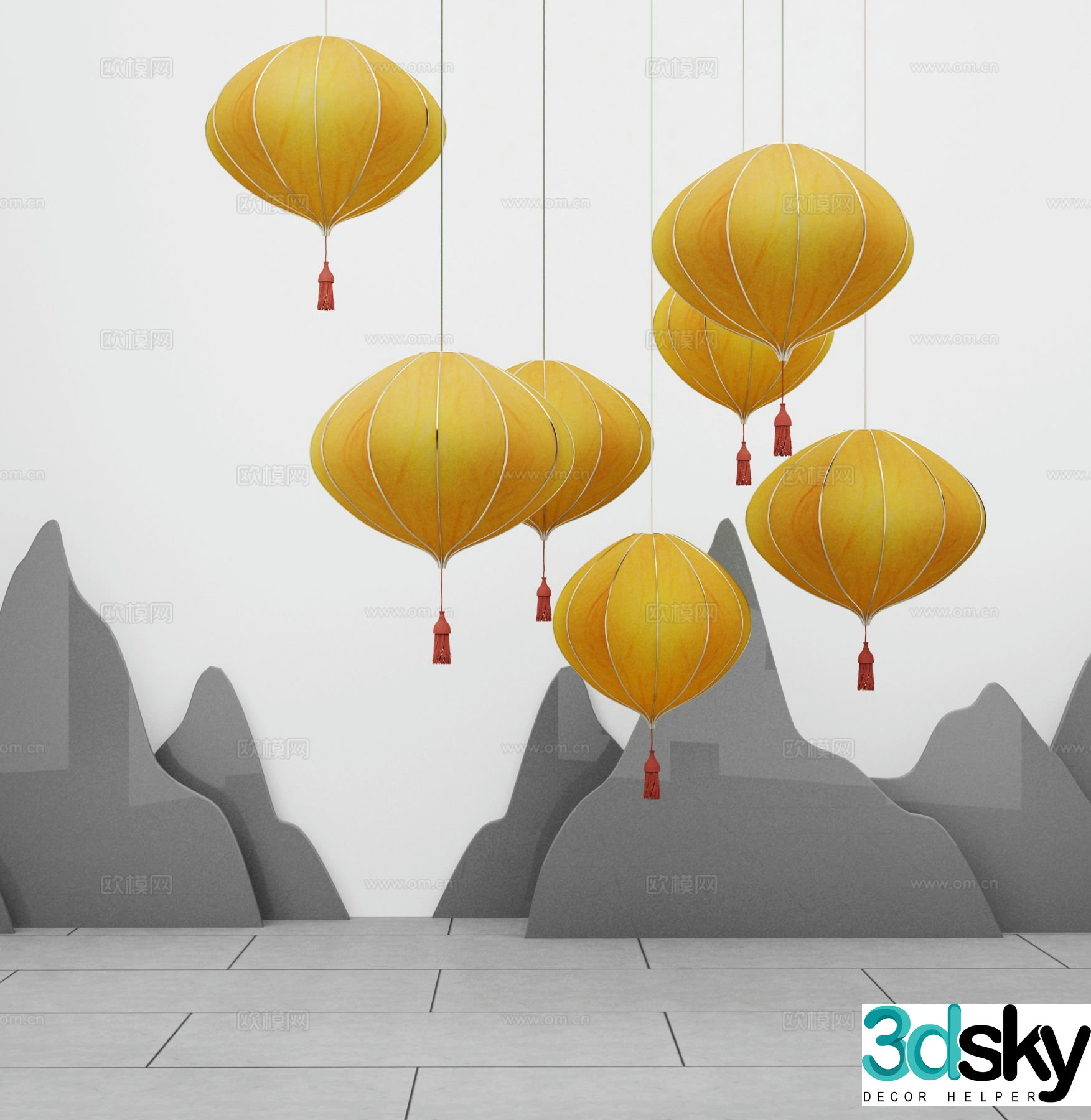 New Chinese style chandelier lantern 3d model