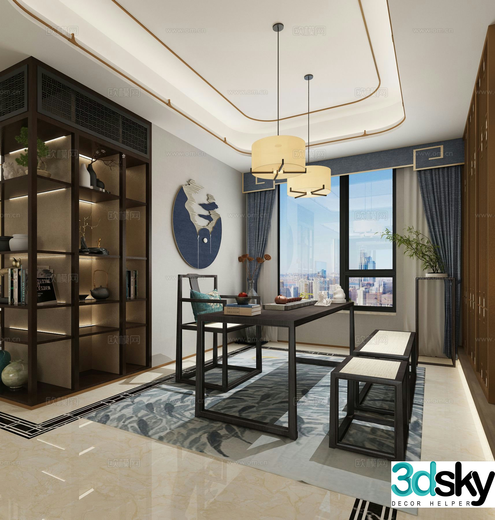 New Chinese style study 3D model