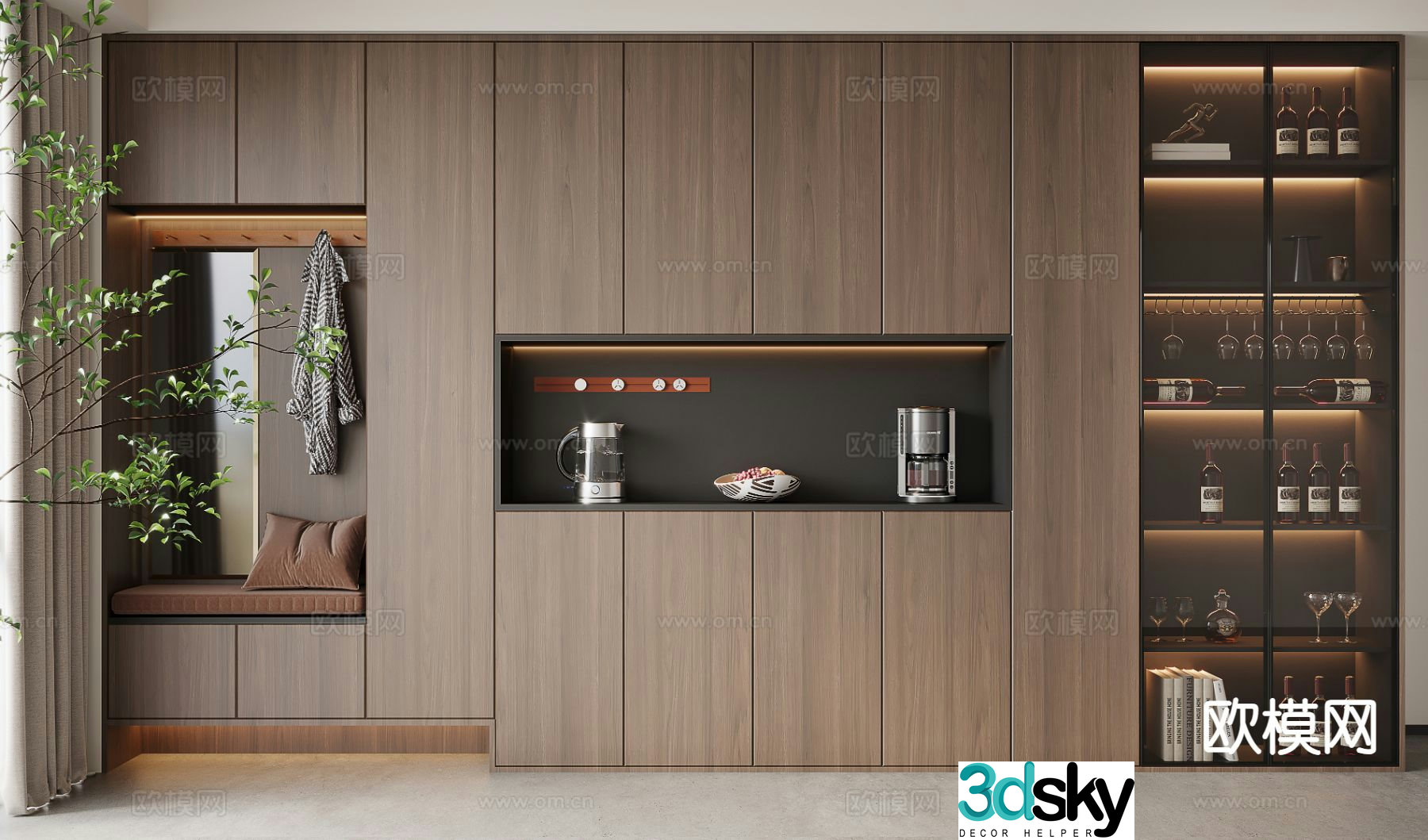 Italian shoe cabinet wine cabinet integrated cabinet 3D model