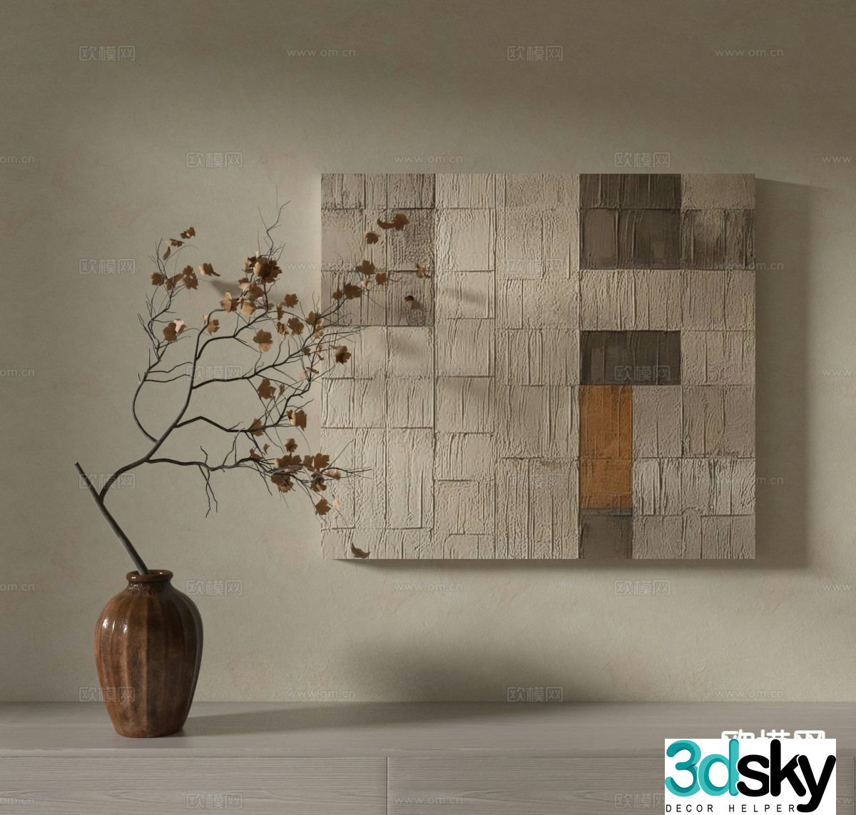 Wabi-sabi style oil painting texture painting decorative painting 3D model