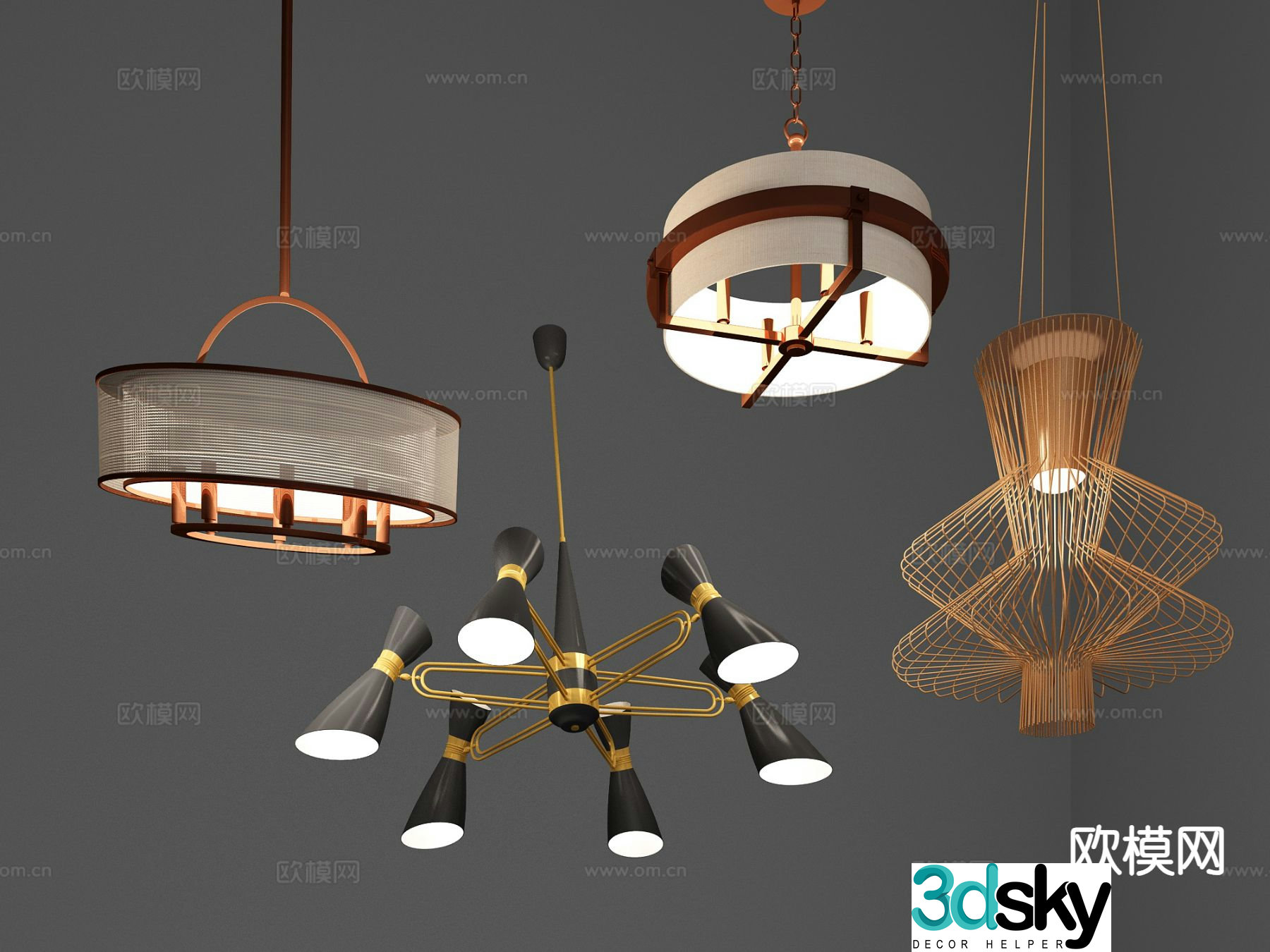 New Chinese style chandelier multi-head chandelier 3d model