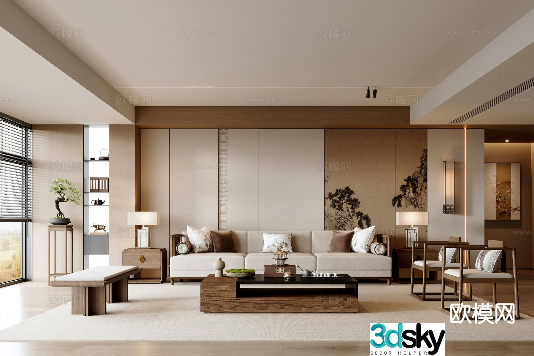 New Chinese style living room Song style aesthetics 3D model