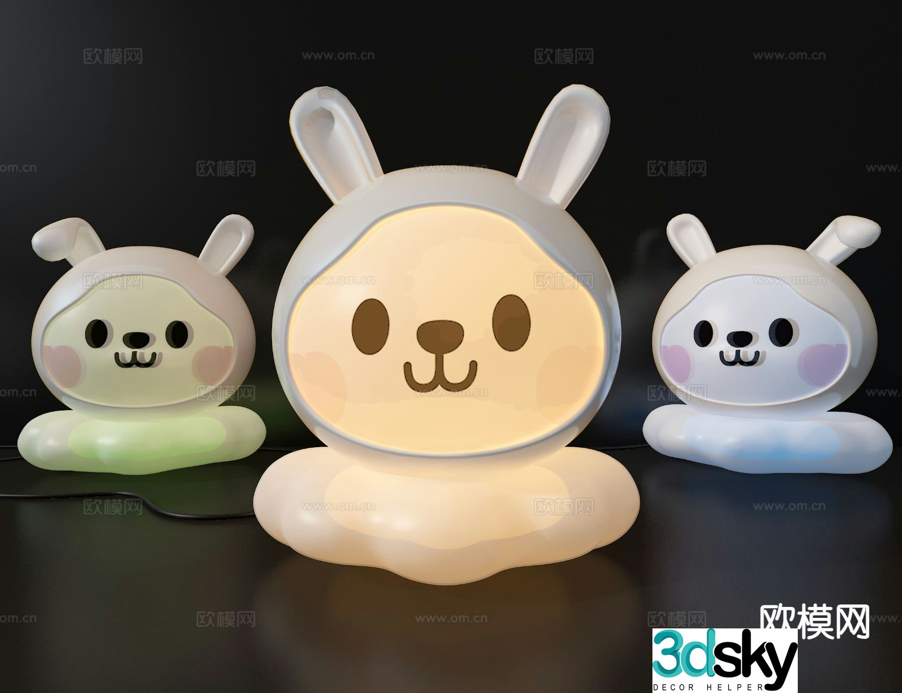 Rabbit night light decorative lamp 3d model