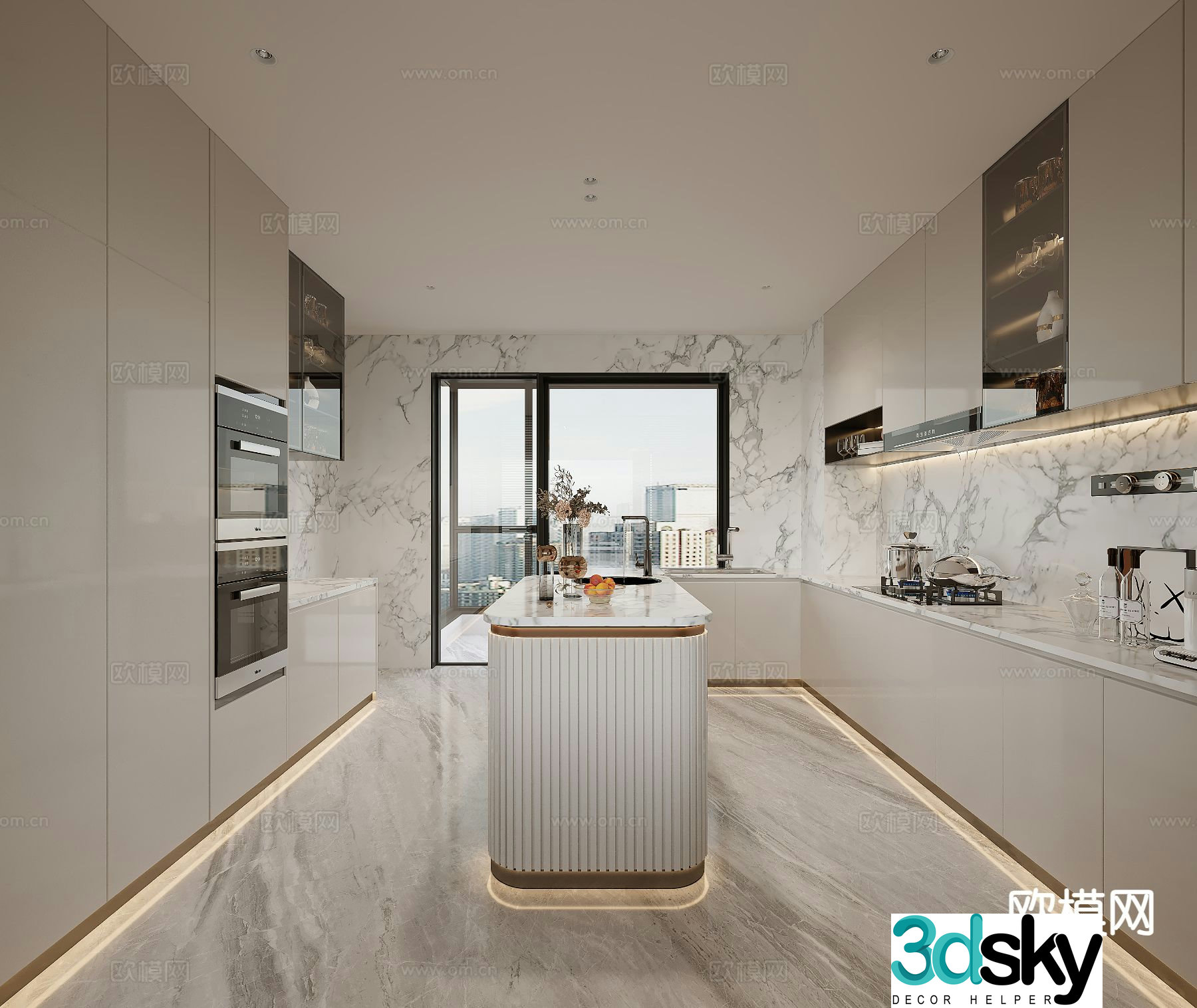 Modern island kitchen 3d model