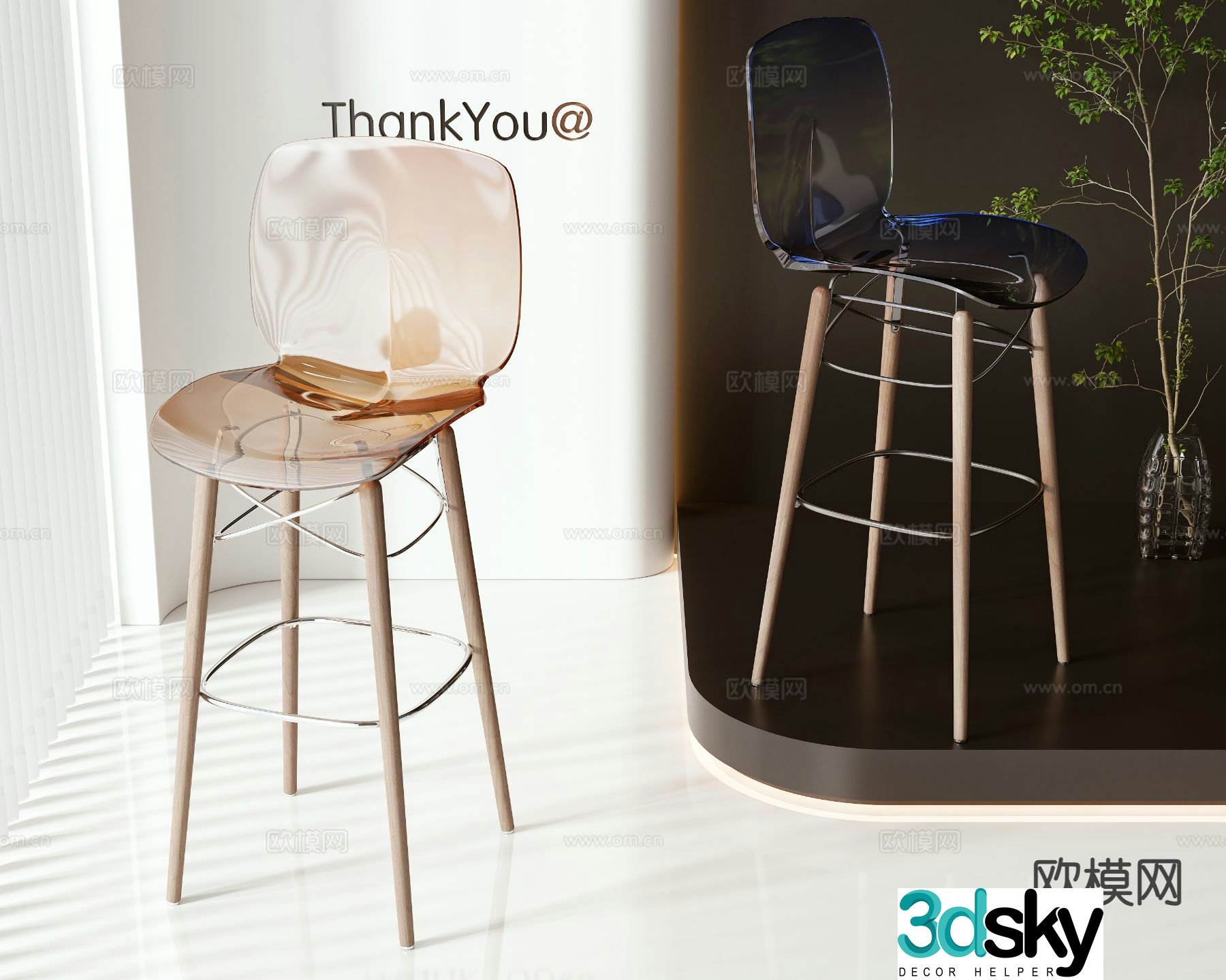 Modern bar stool acrylic bar stool 3d model