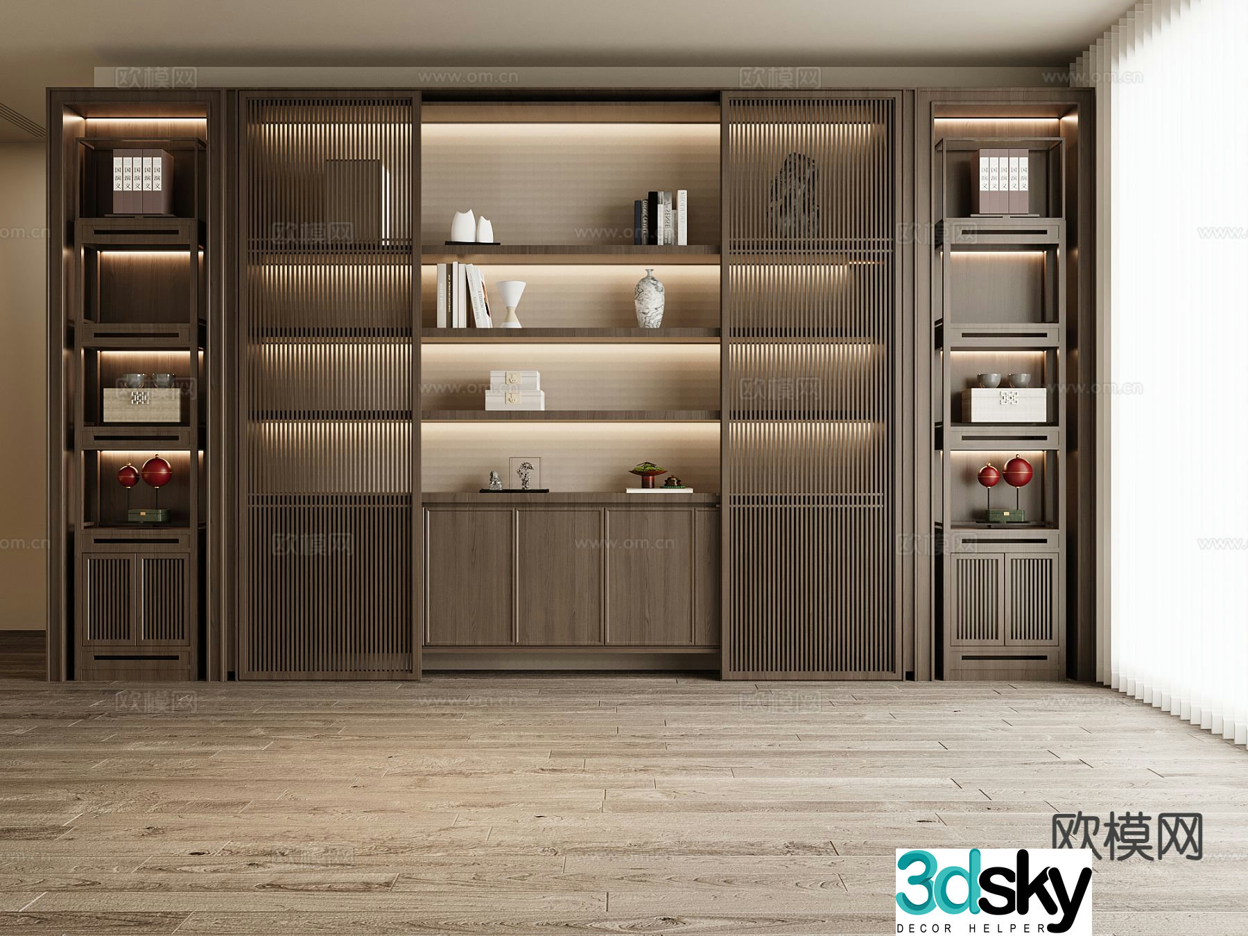 New Chinese style bookcase display cabinet 3d model