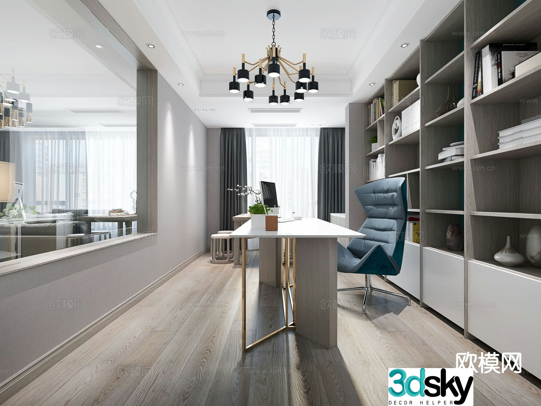 Modern study room 3d model