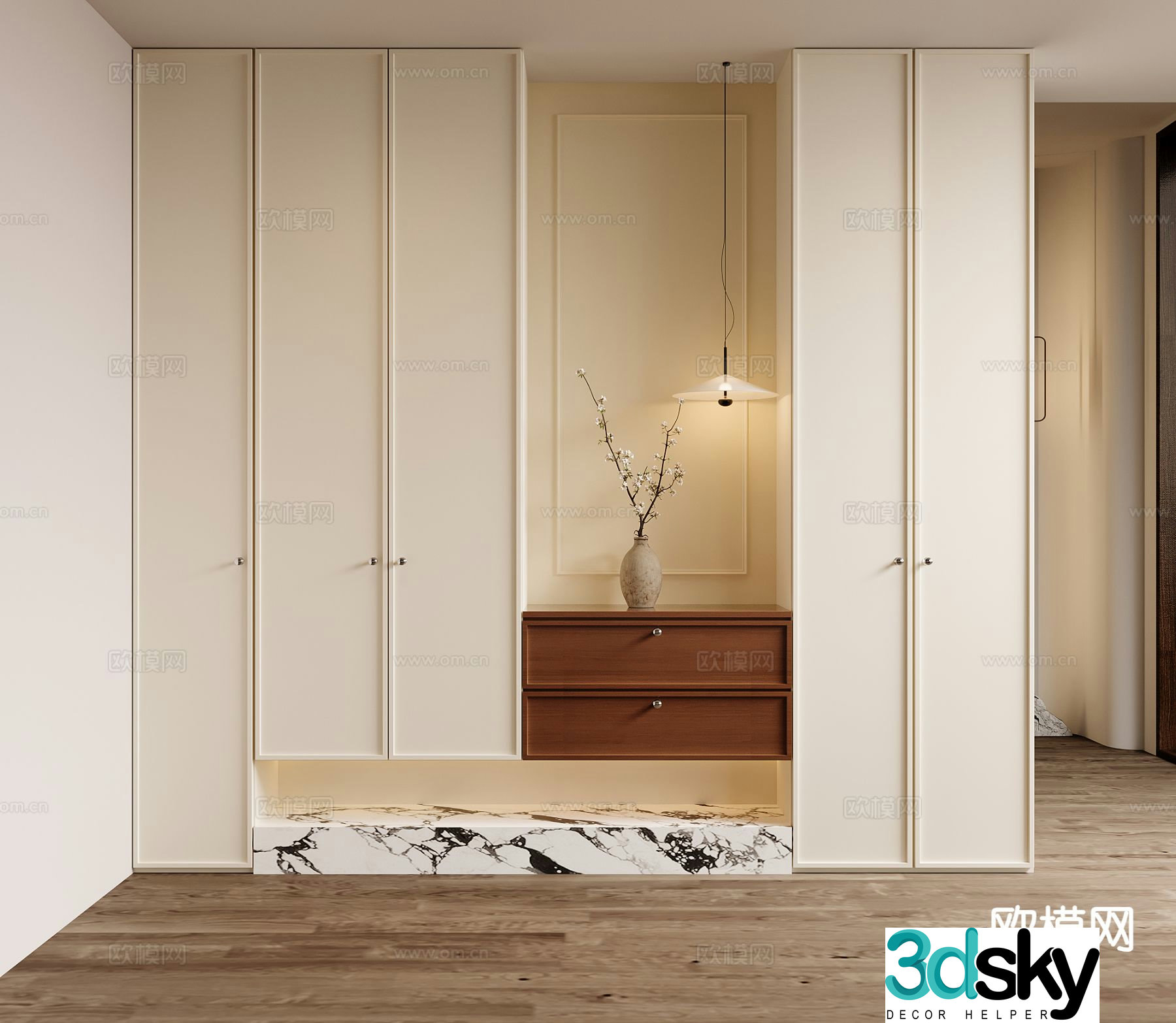 French entryway shoe cabinet 3d model