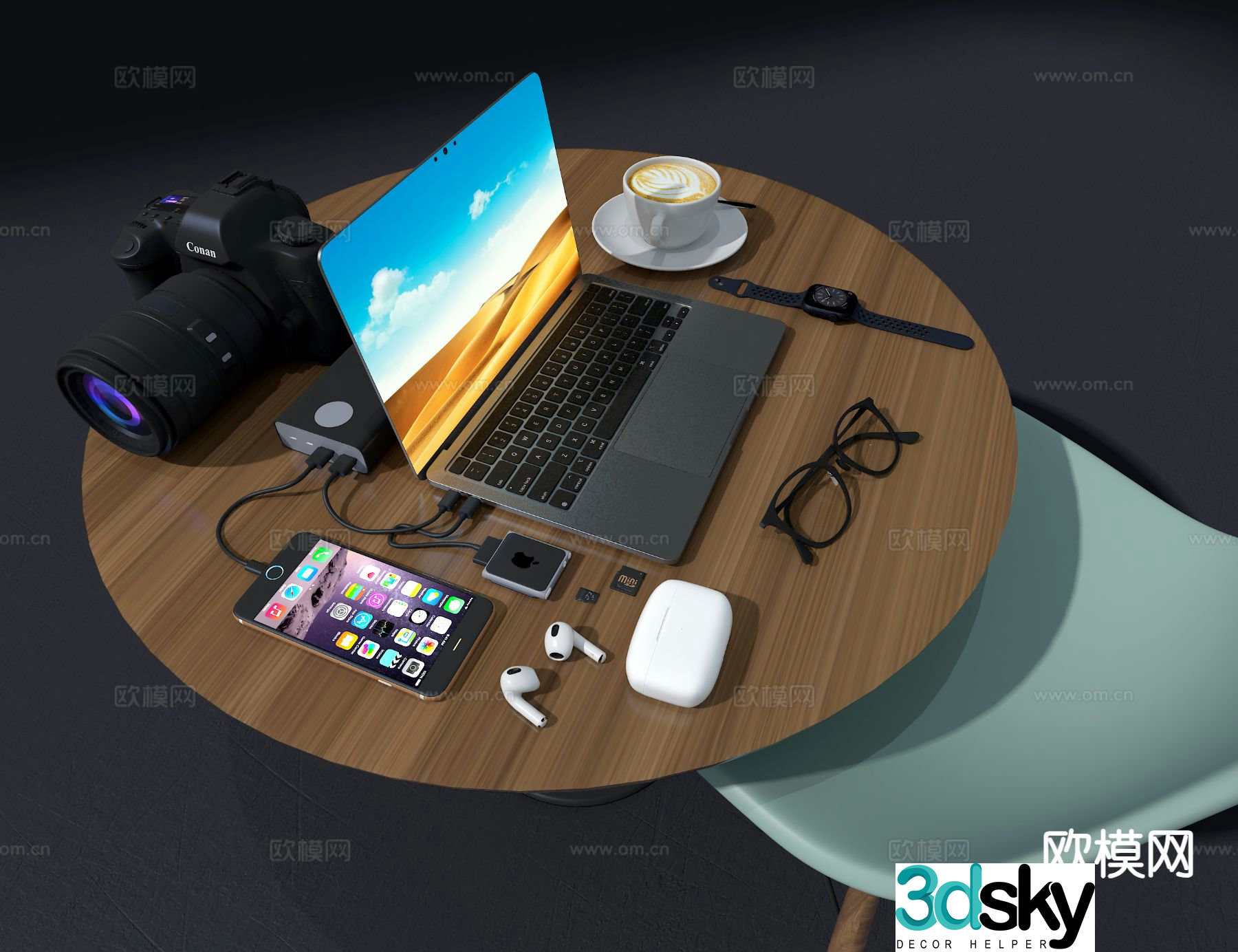 Desktop accessories laptop mobile phone 3d model
