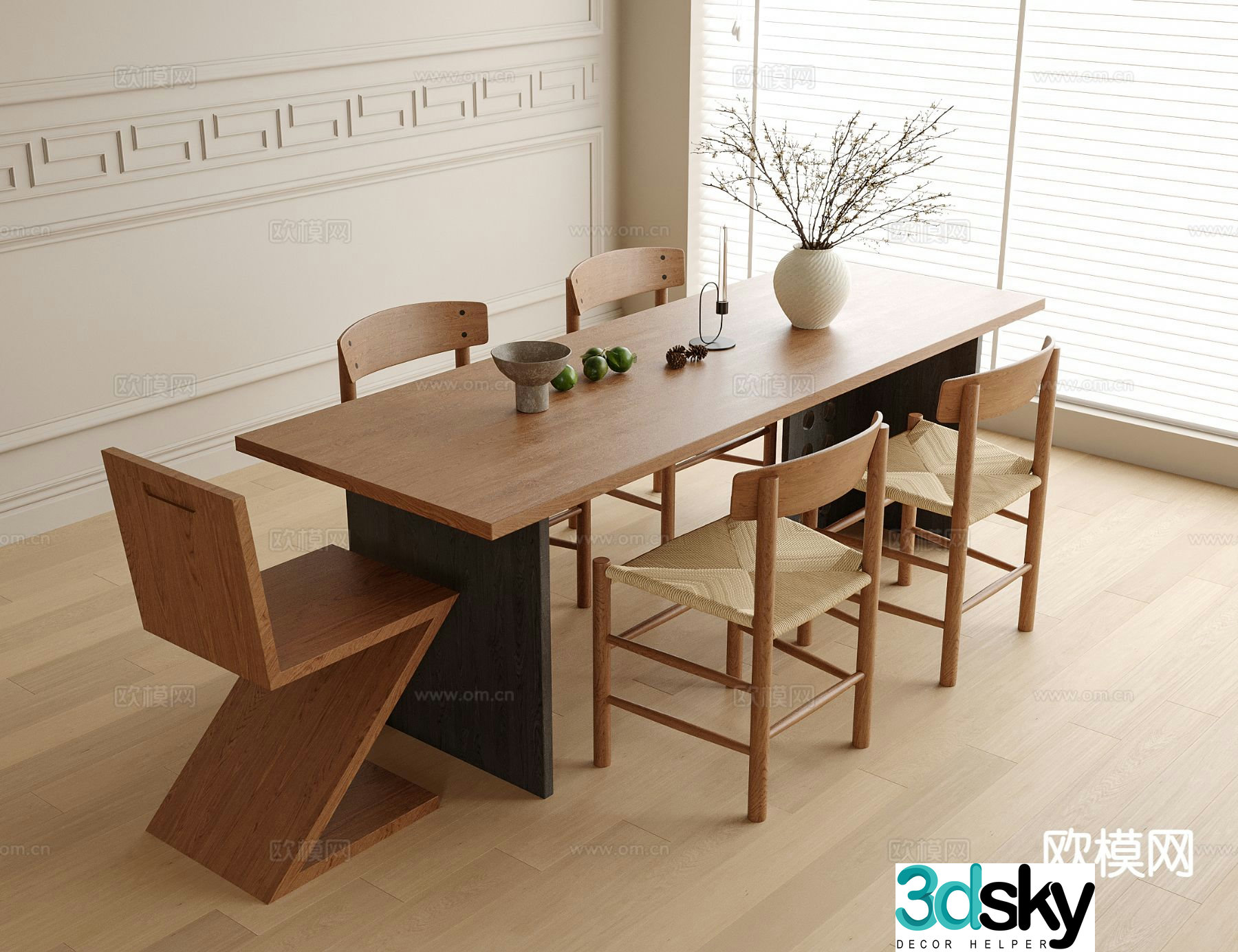 Medieval style dining table and chairs 3d model
