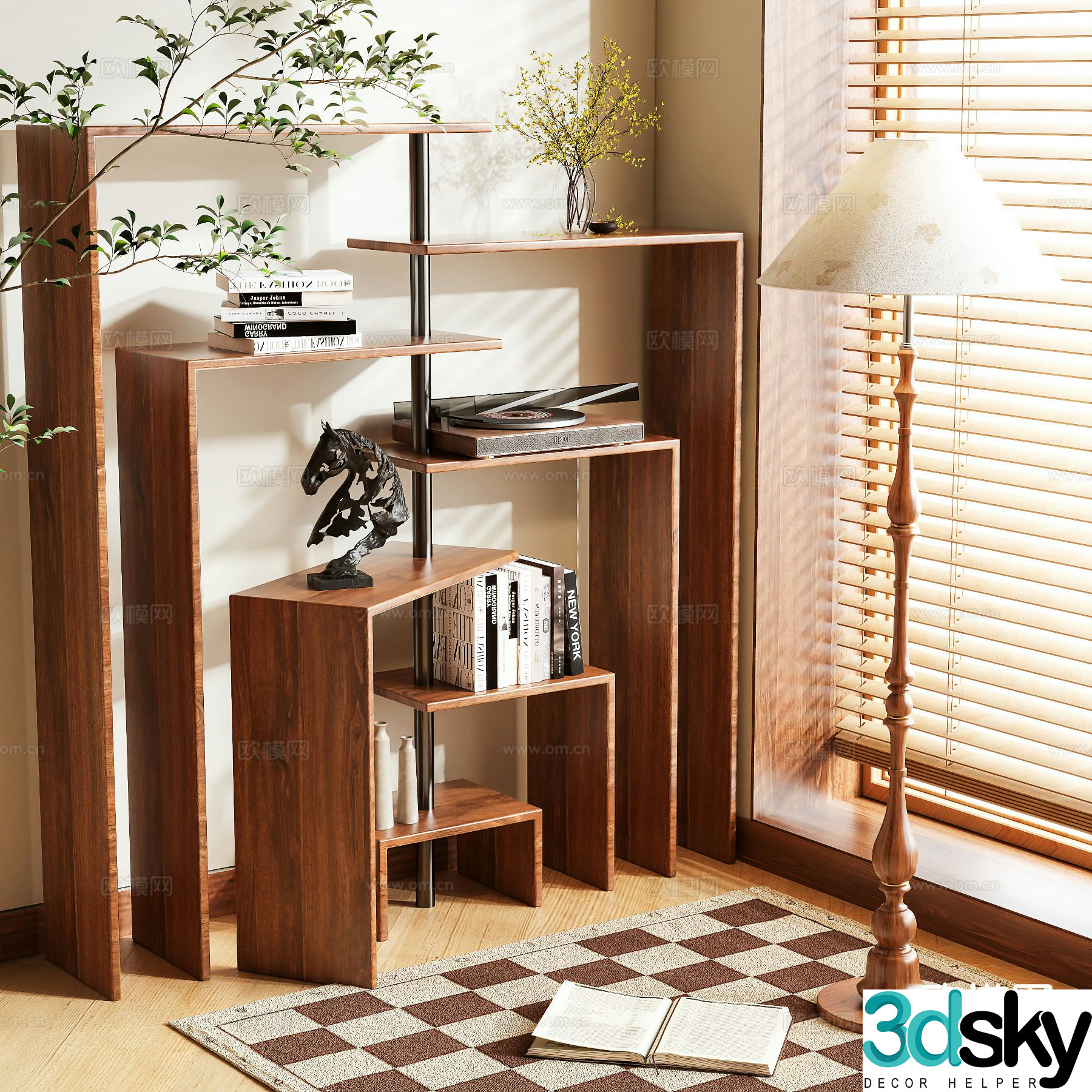 Medieval style bookshelf shelf 3d model