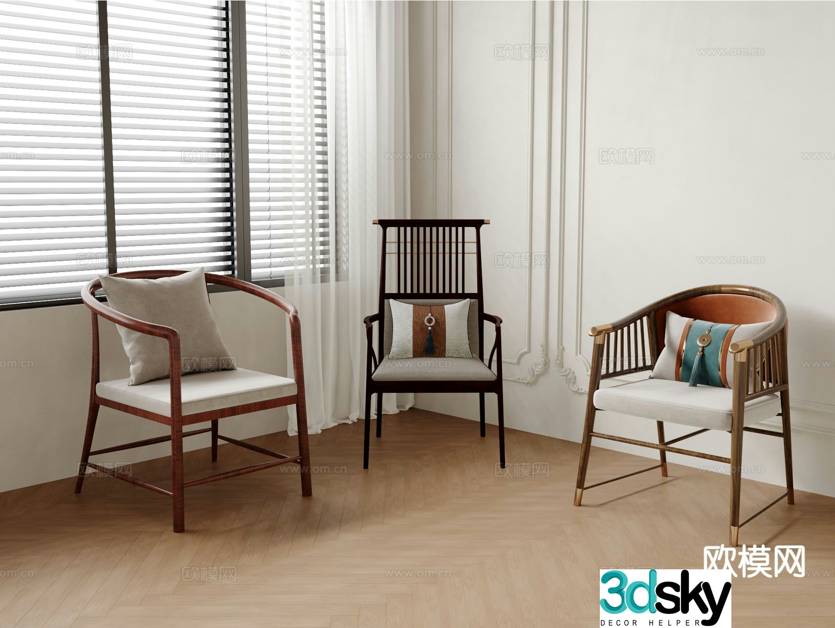 Chinese style single chair arm chair wooden chair 3d model