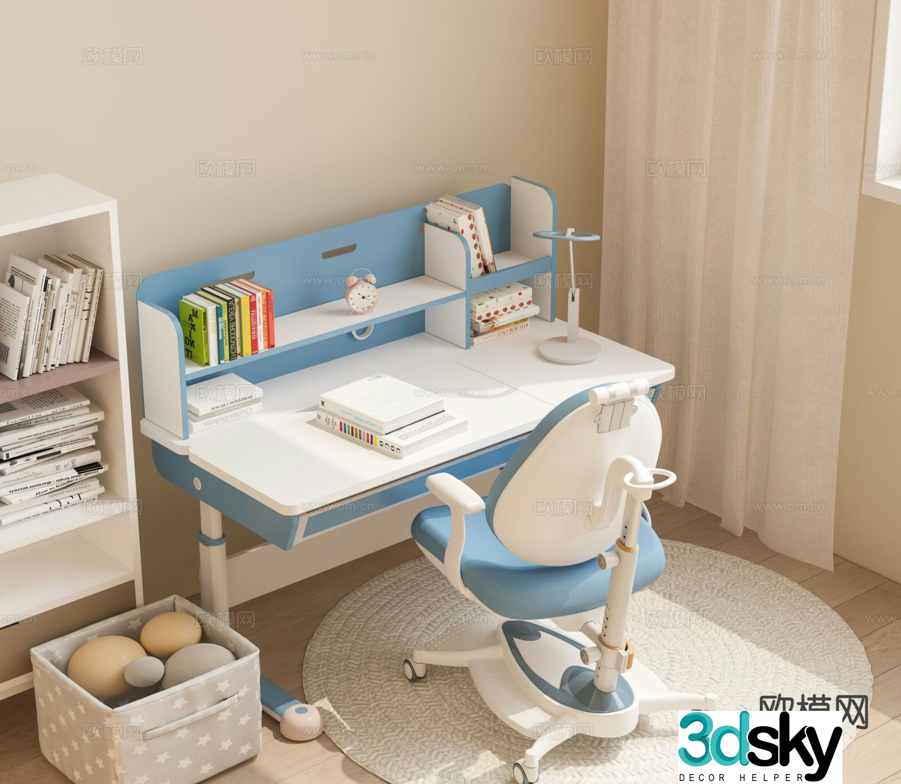 Modern children’s table study table lift table and chair 3D model