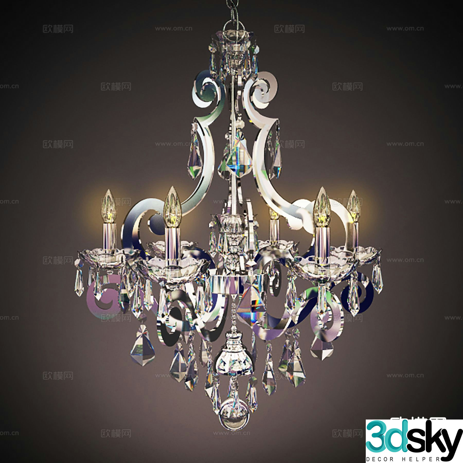 Modern crystal lamp candlestick chandelier 3d model