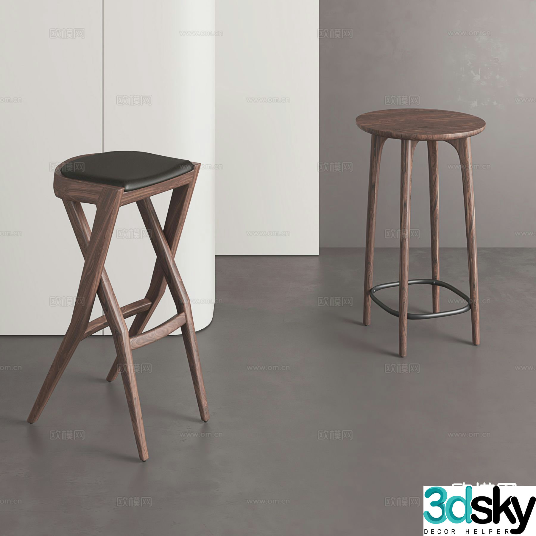 Medieval style bar chair bar stool high stool 3D model