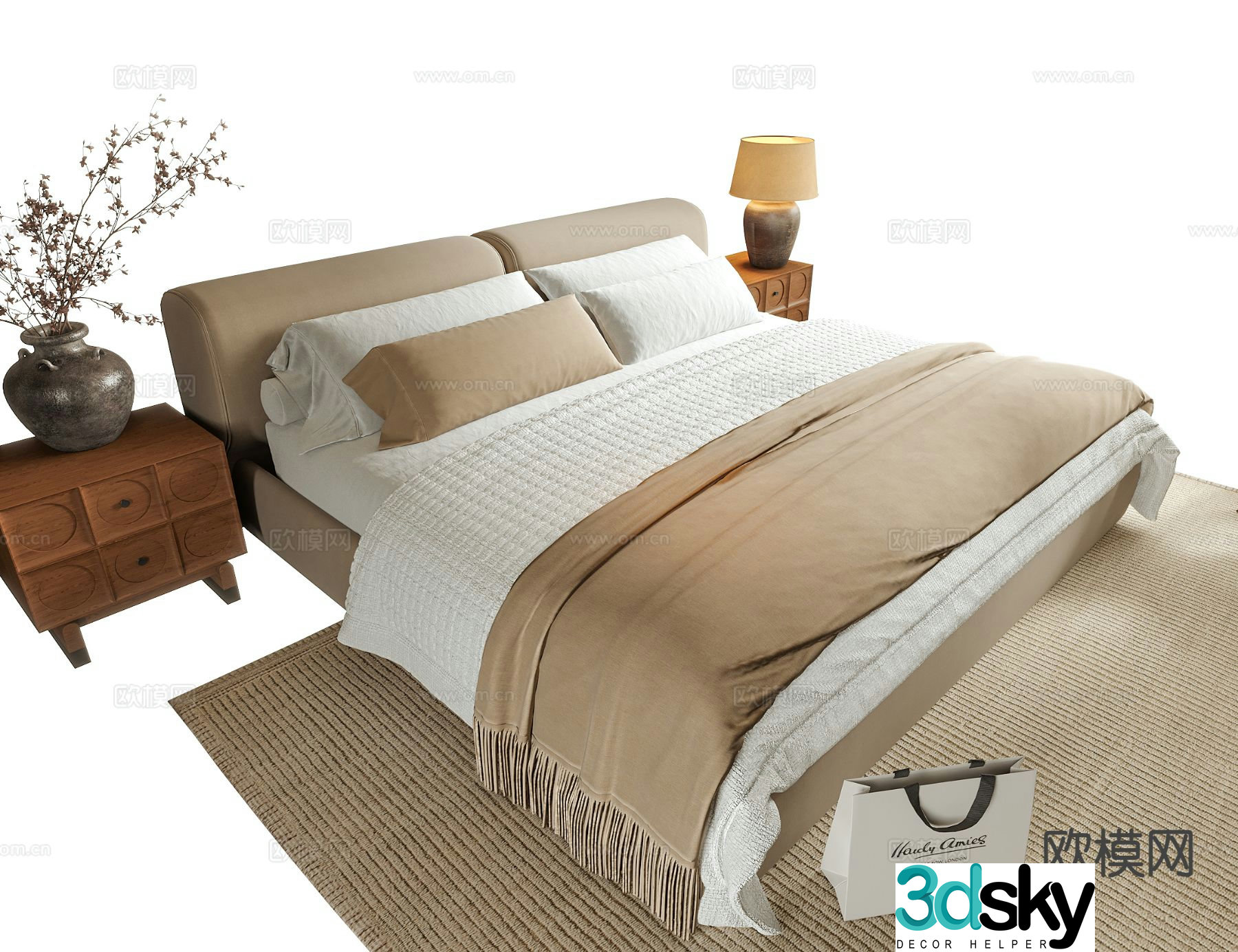 Wabi-sabi double bed 3d model