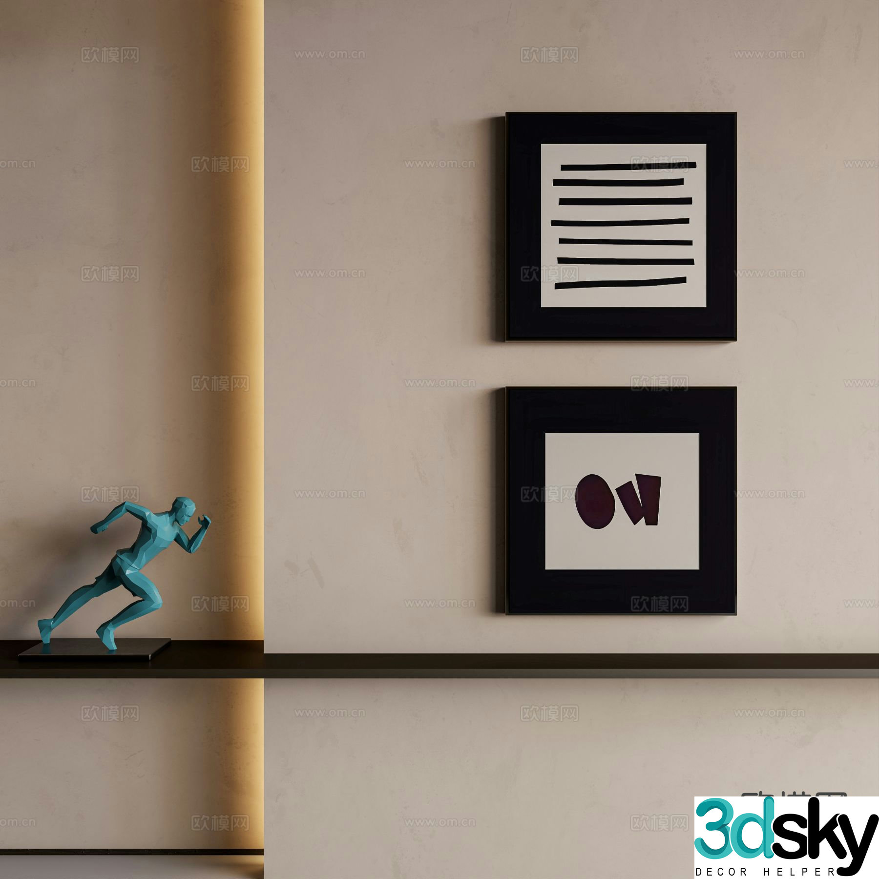 Modern minimalist painting abstract black and white painting 3d model