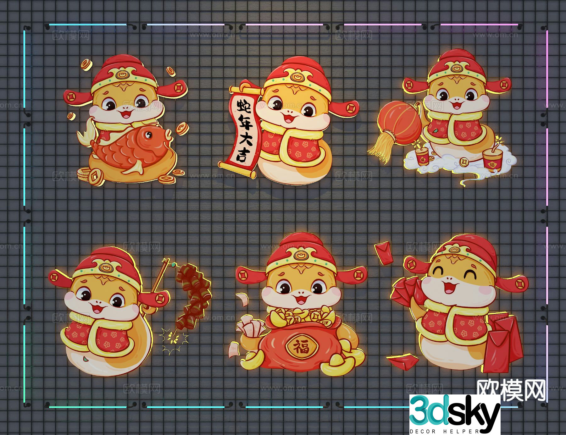 New Year paintings Year of the Snake hanging paintings cartoon paintings 3D model