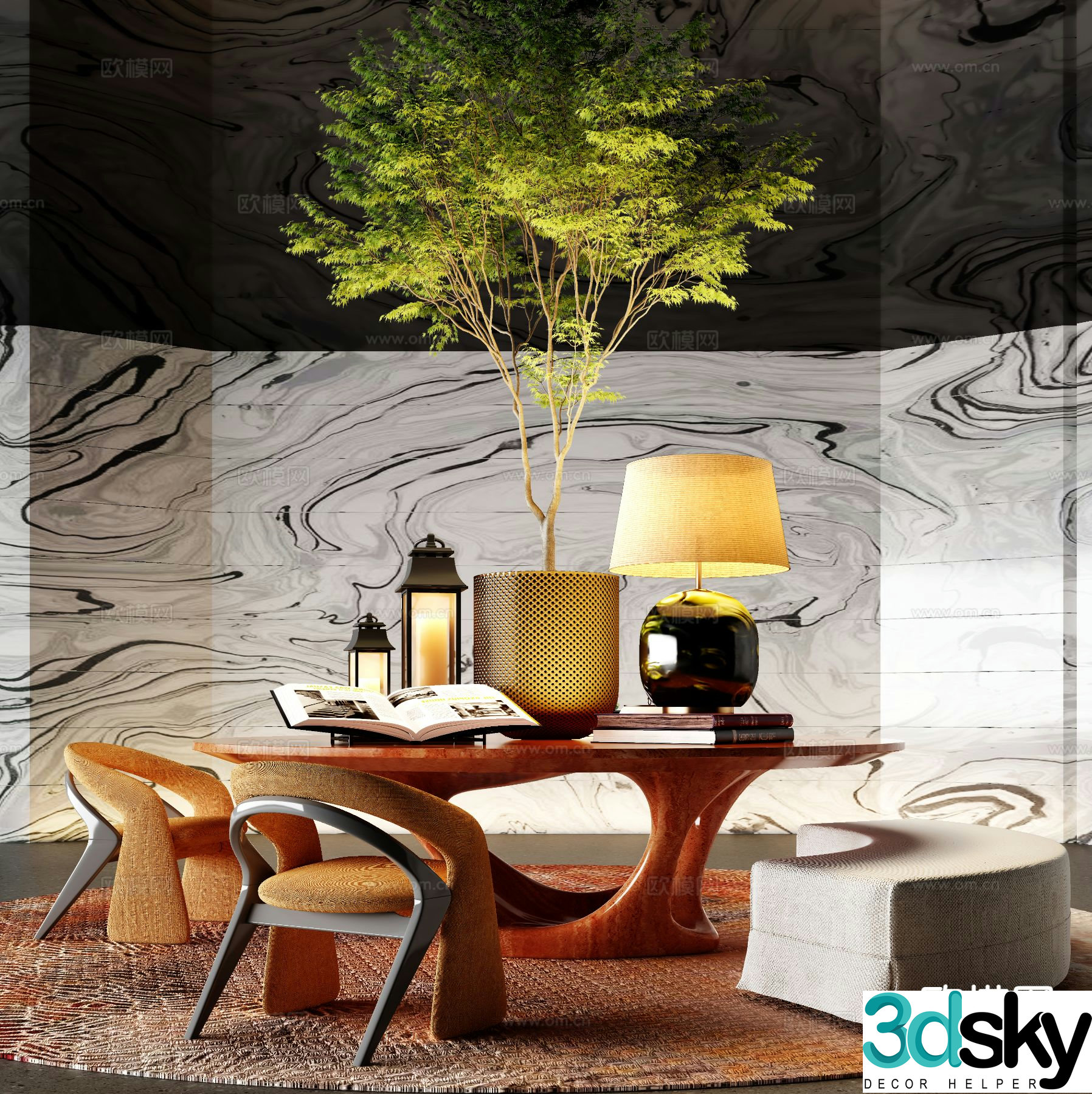 Modern decorative ornaments device flower table pot cutting table lamp 3D model
