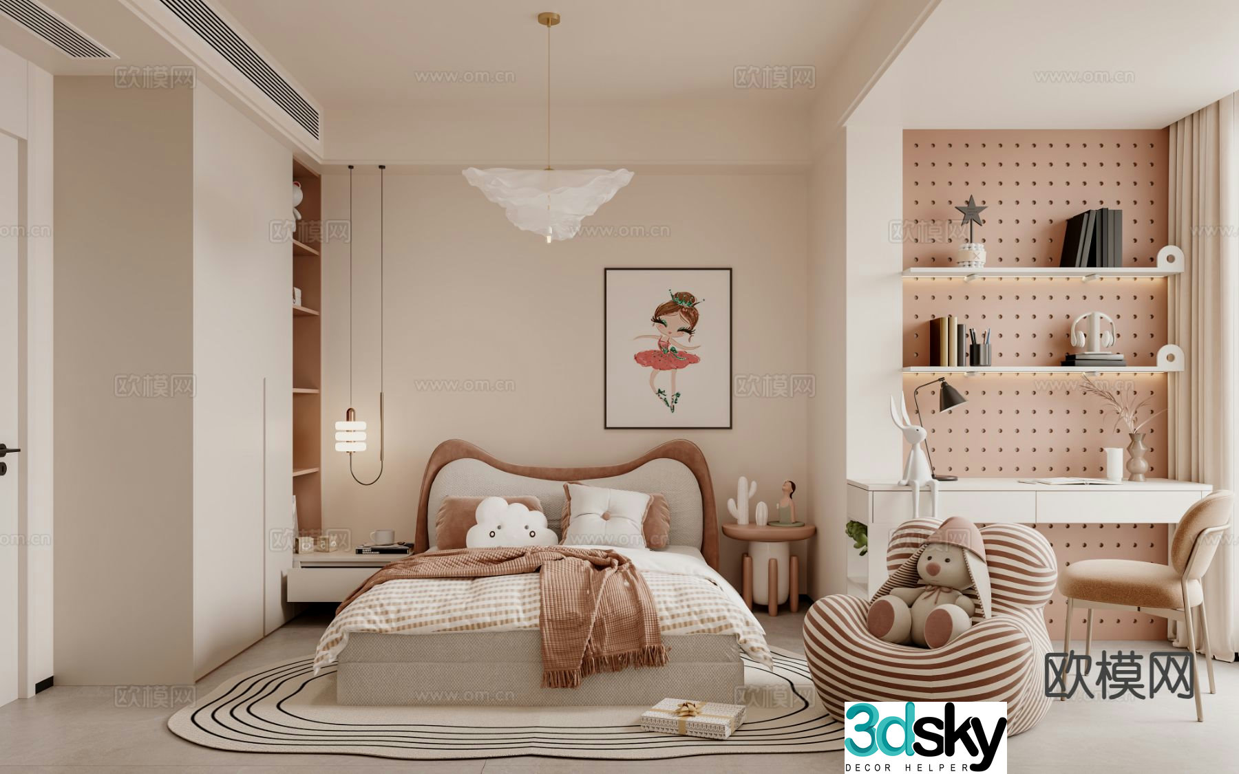 Modern children’s room girl’s room 3d model