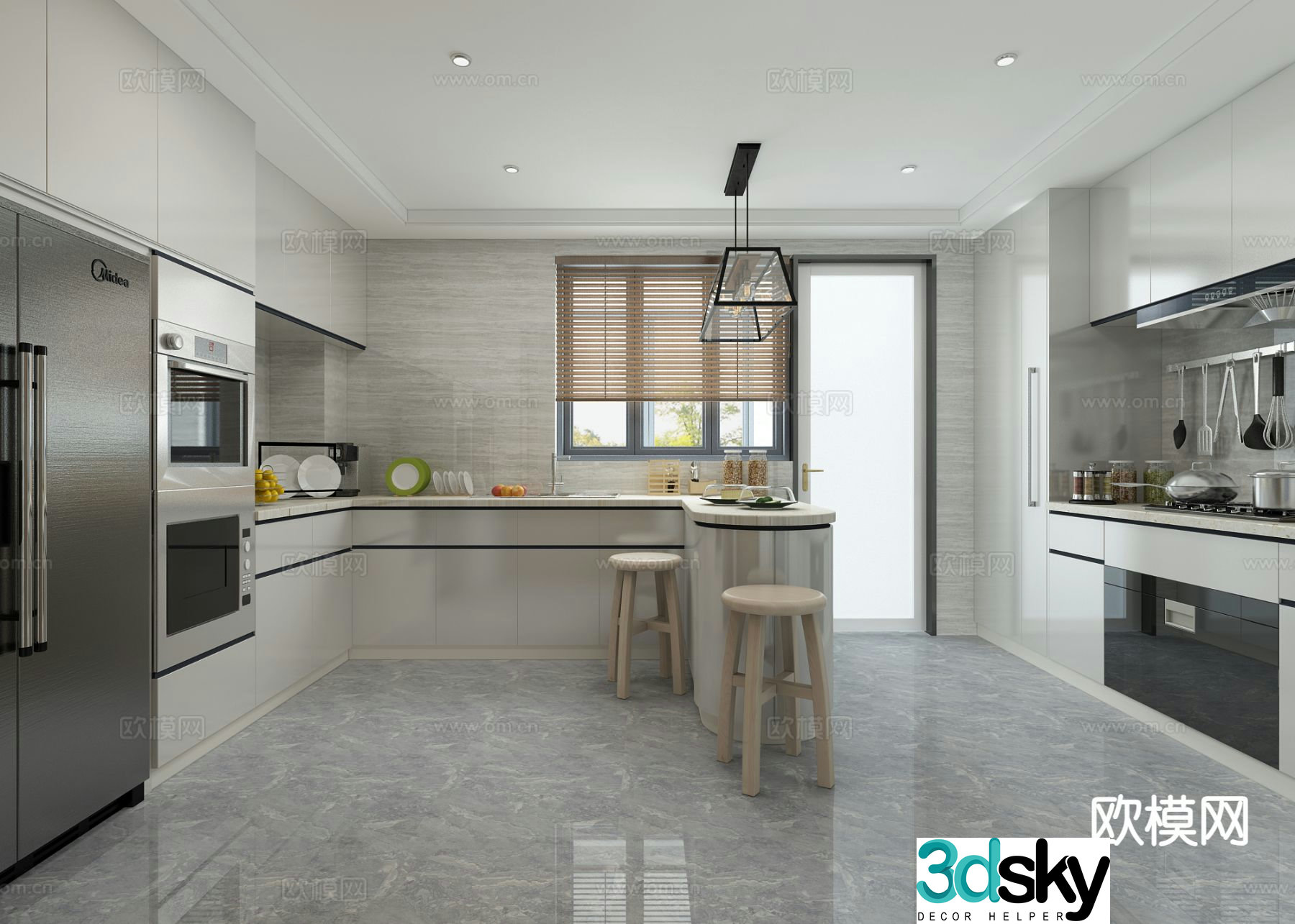 Open kitchen island kitchen 3d model