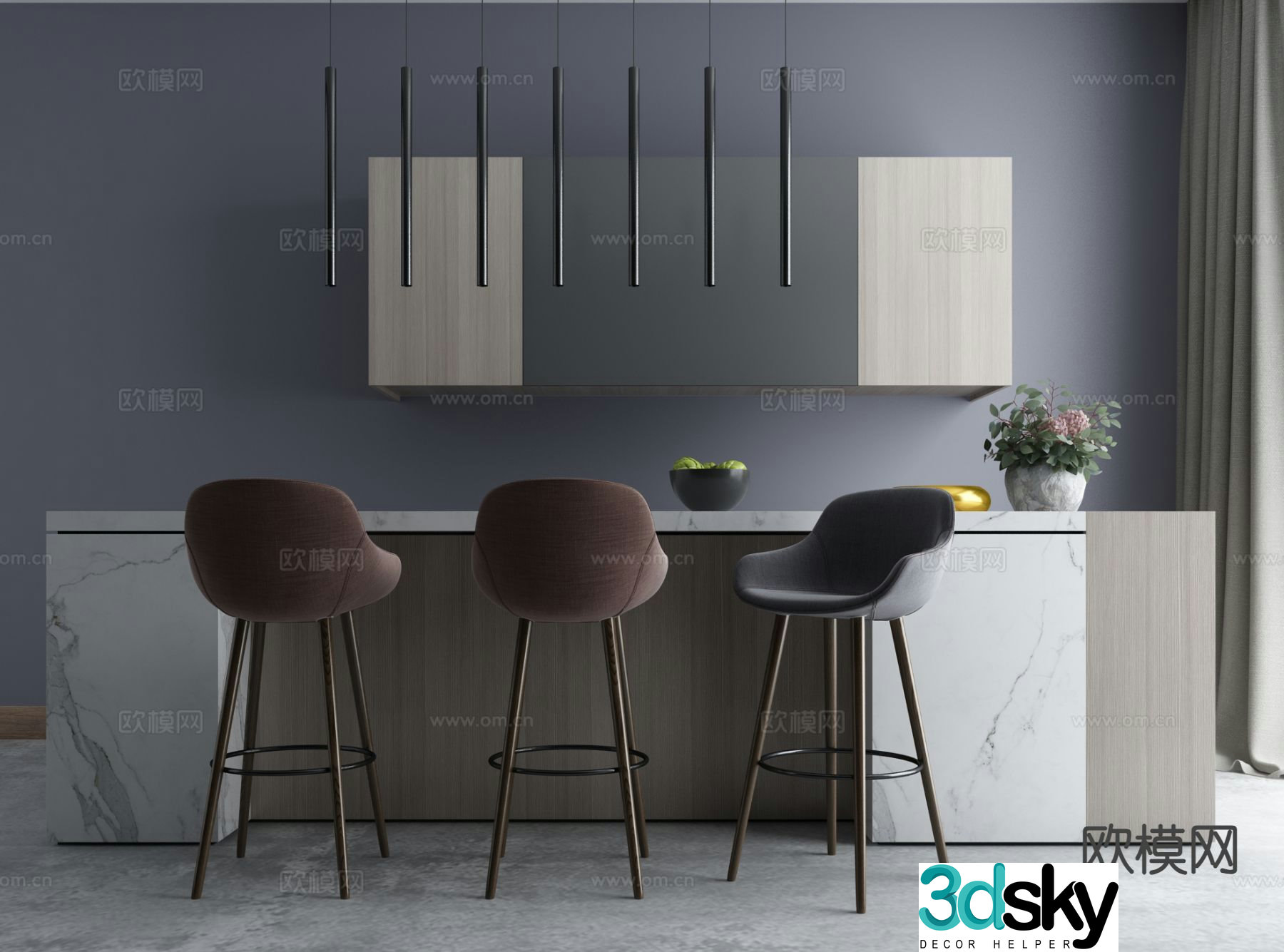 Modern water bar island 3D model