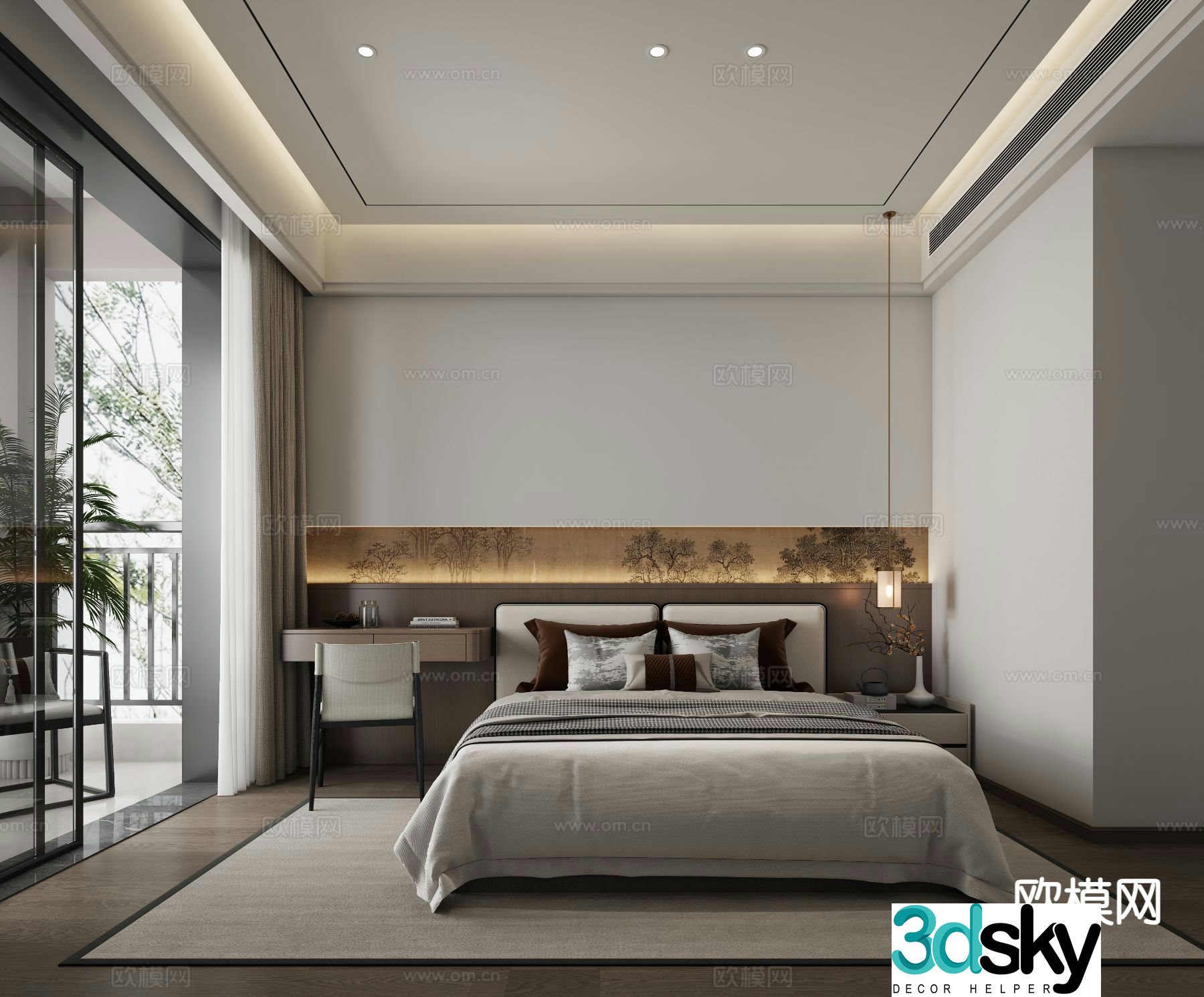 New Chinese style bedroom second bedroom 3D model