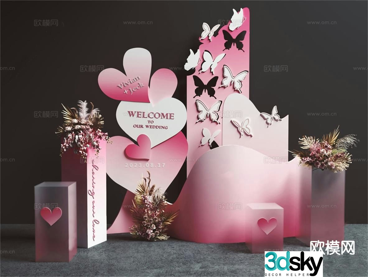 Modern wedding presentation photo and photo background wall 3D model