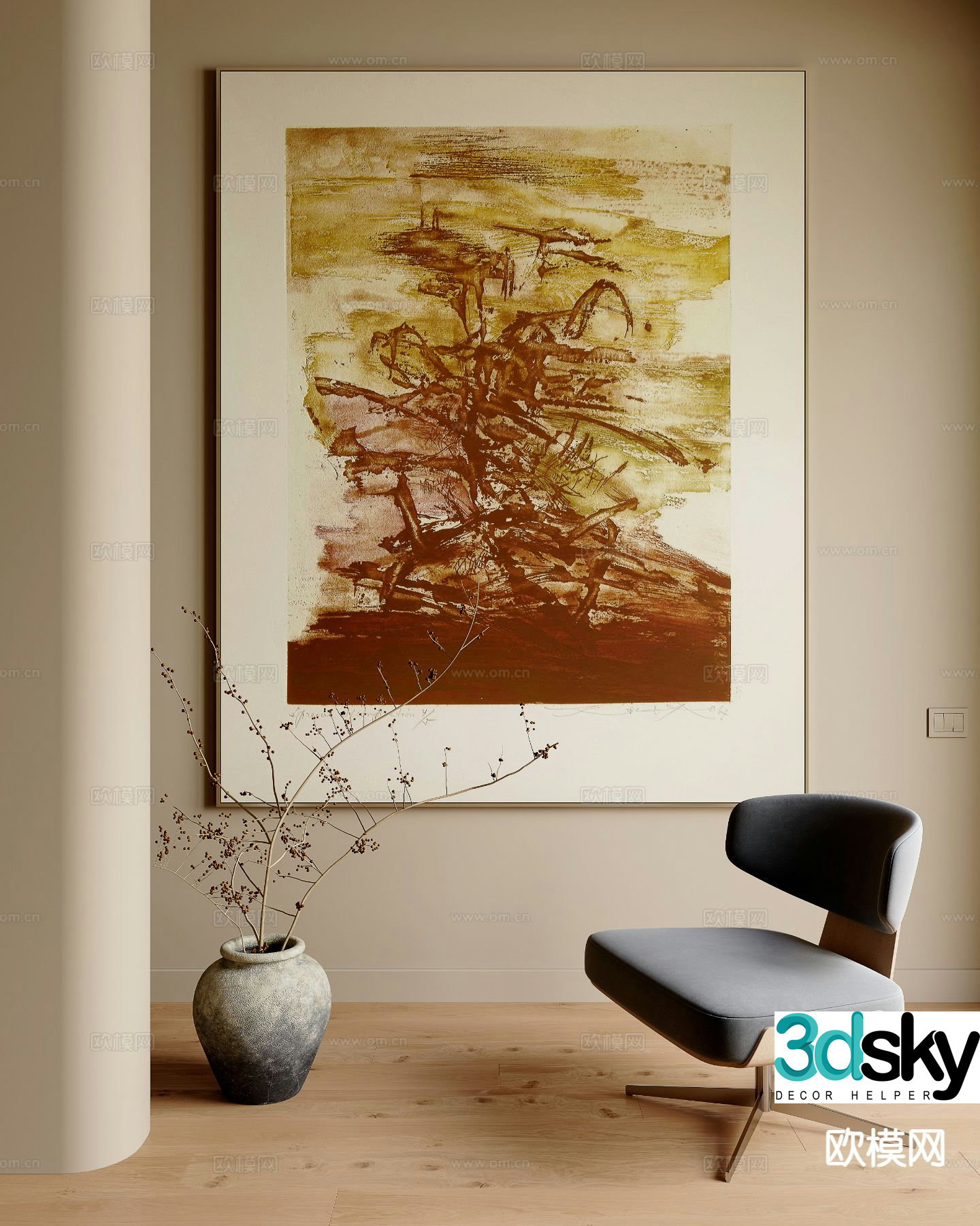 Wabi-sabi abstract painting texture painting decorative painting 3d model