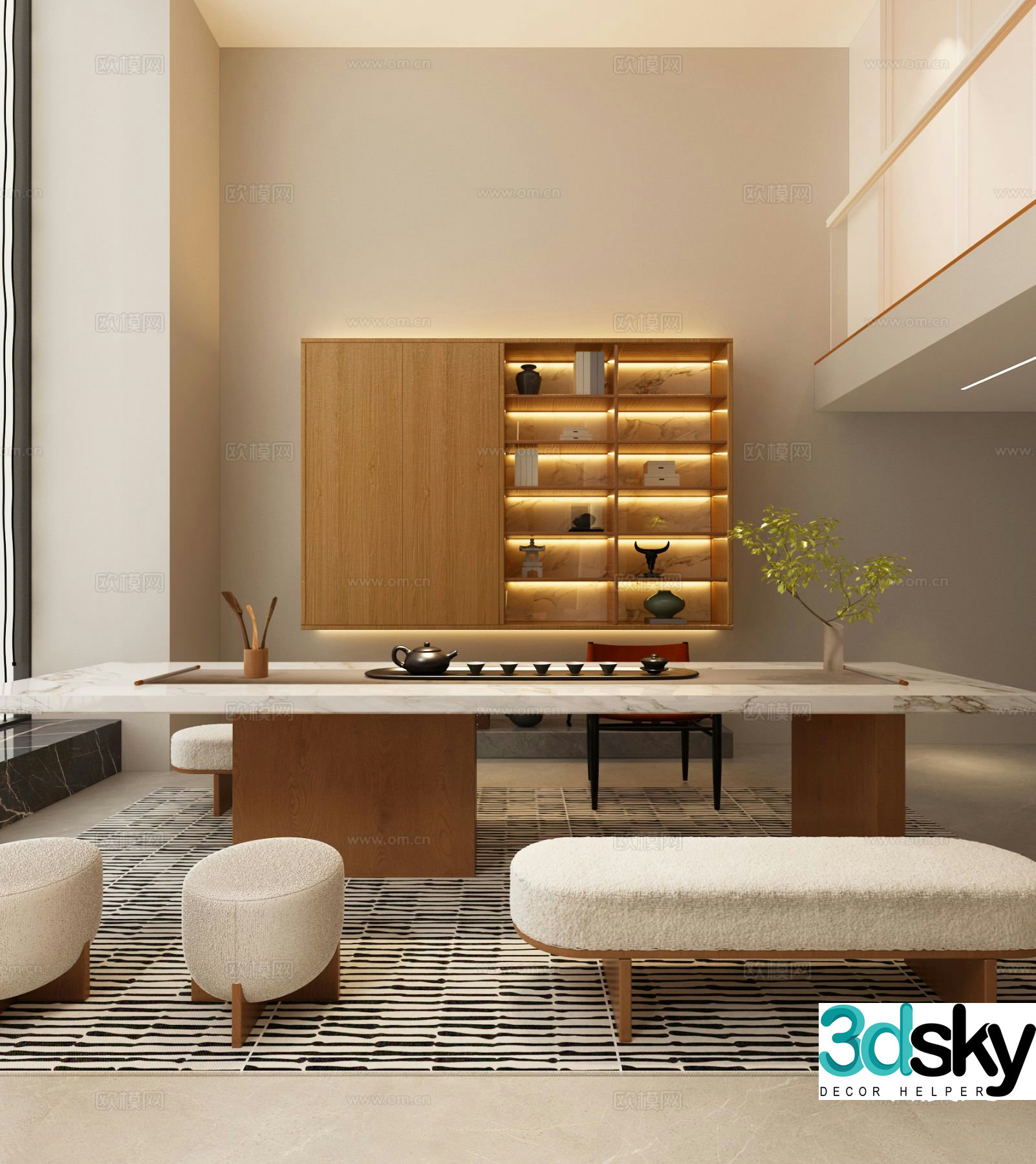 New Chinese style basement leisure room tea tasting room 3D model