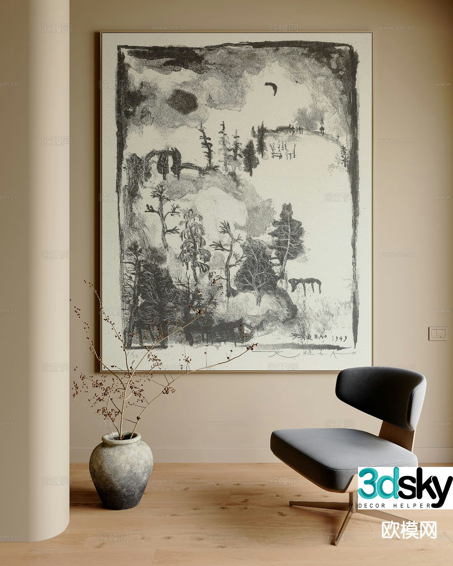 Wabi-sabi art painting texture painting decorative painting 3d model
